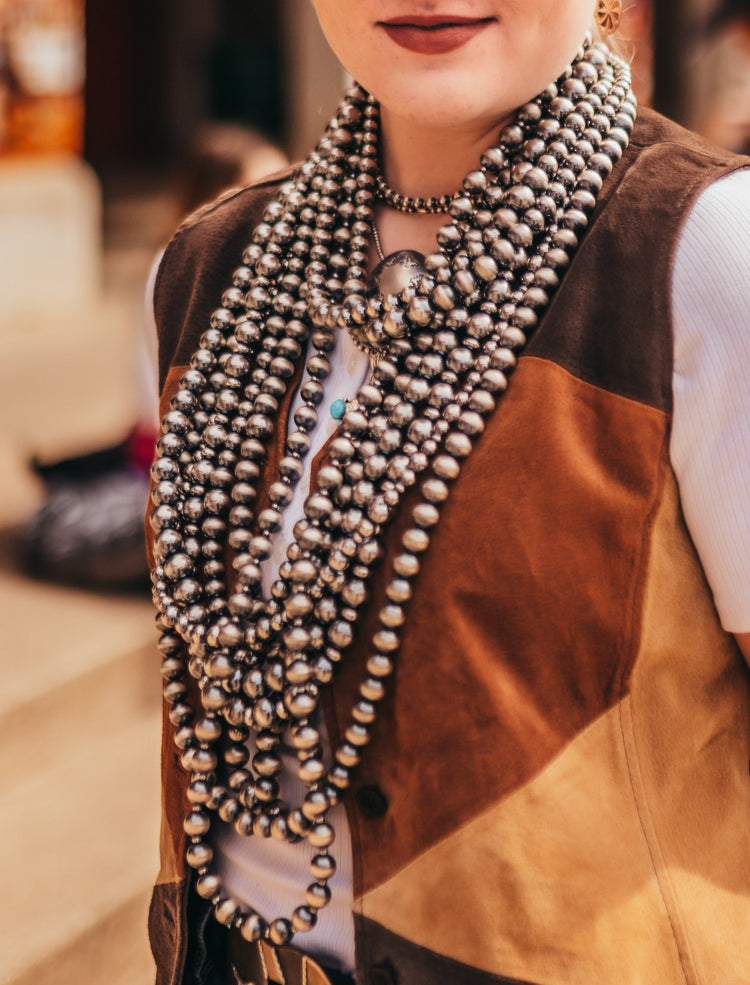 Handmade sterling silver pearls necklace, crafted in North Texas. Not Native-made—encouraging support for authentic Navajo artists