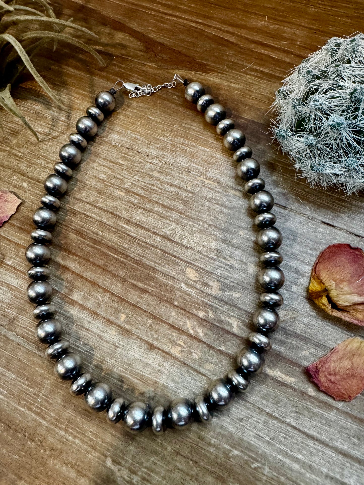 14 inch Choker 10 mm and 10 mm Saucer Sterling Silver Pearls Necklace