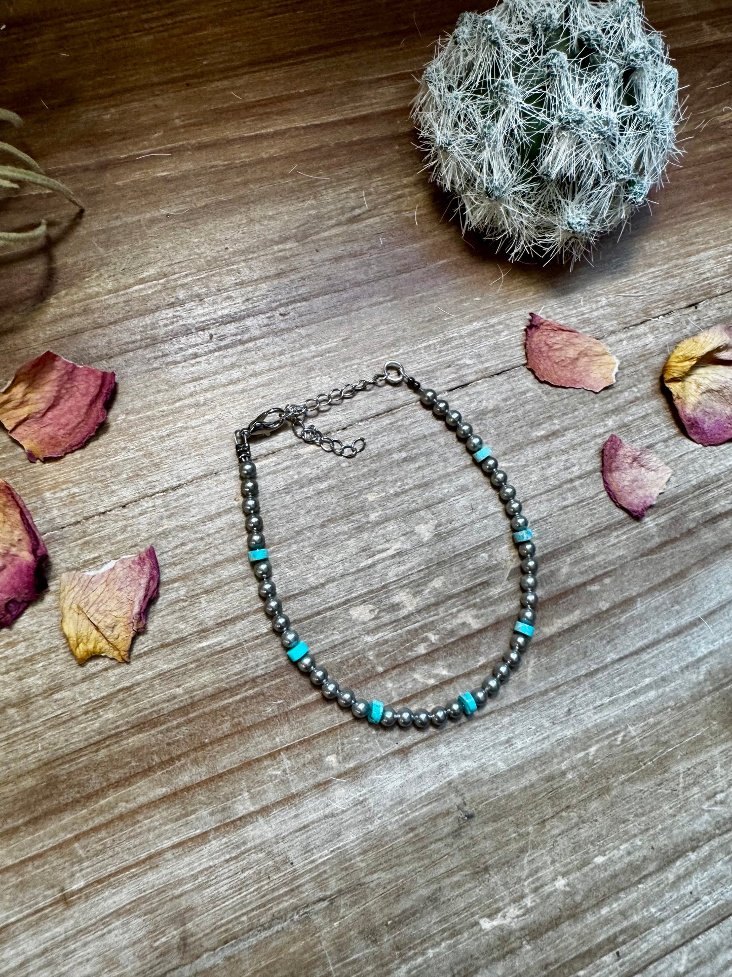 Little bit of blue bracelet with silver plated bead