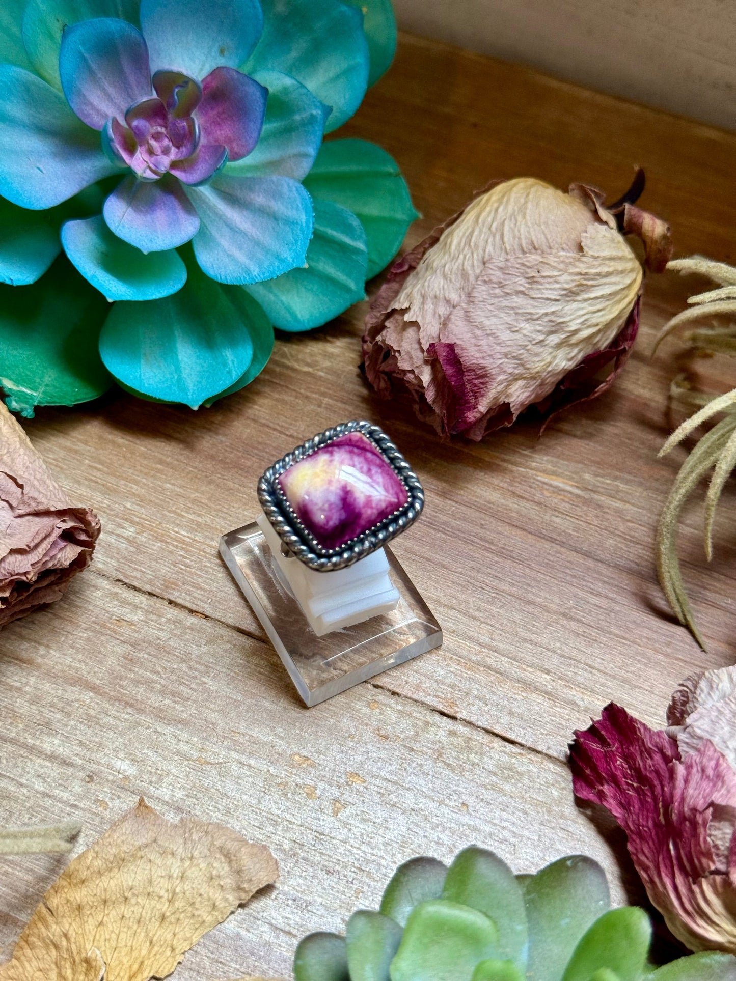 MJ Purple Spiny Oyster Sterling Silver Ring – Square - option 1