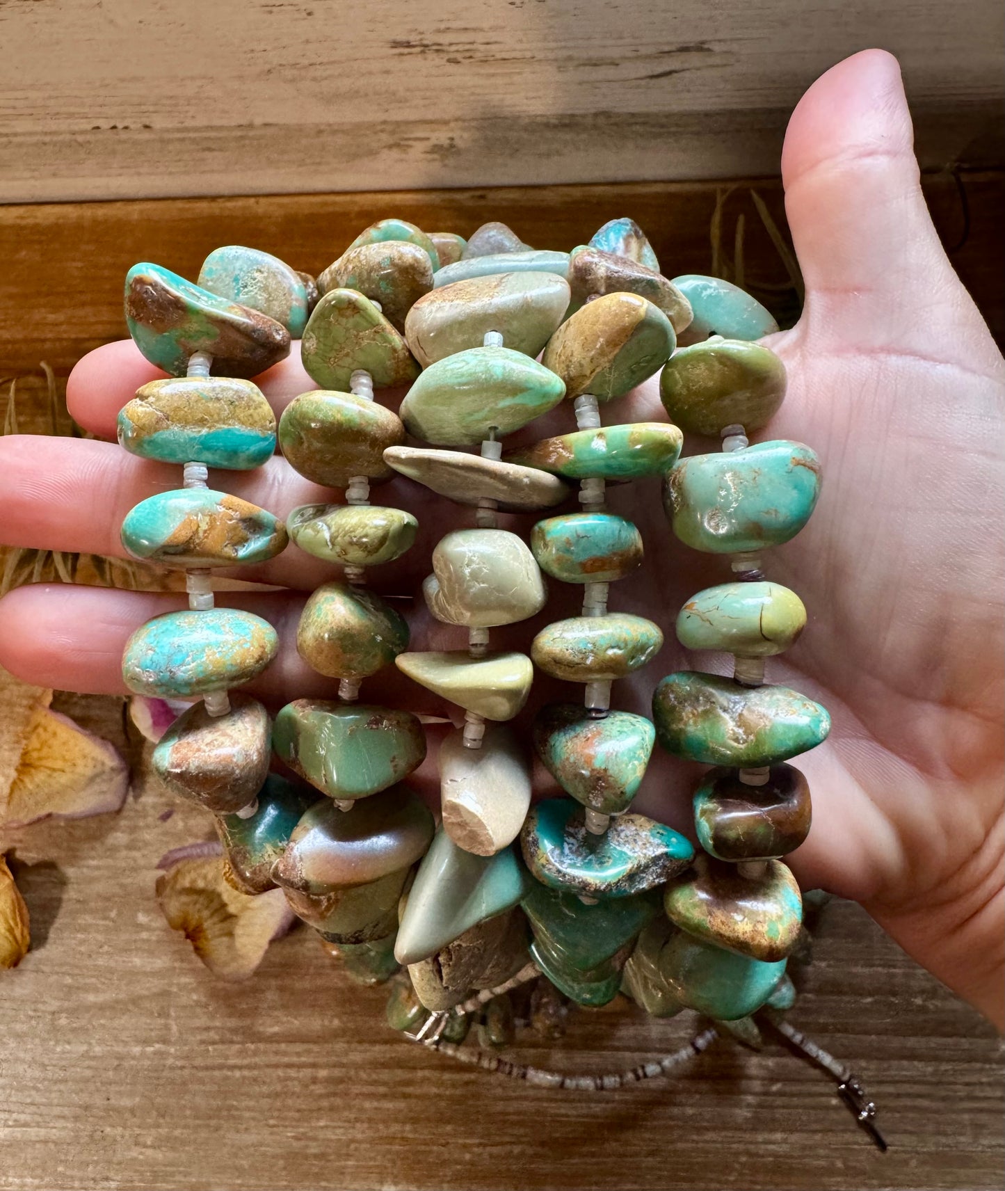 26" Green Turquoise Nugget & Shell Necklace