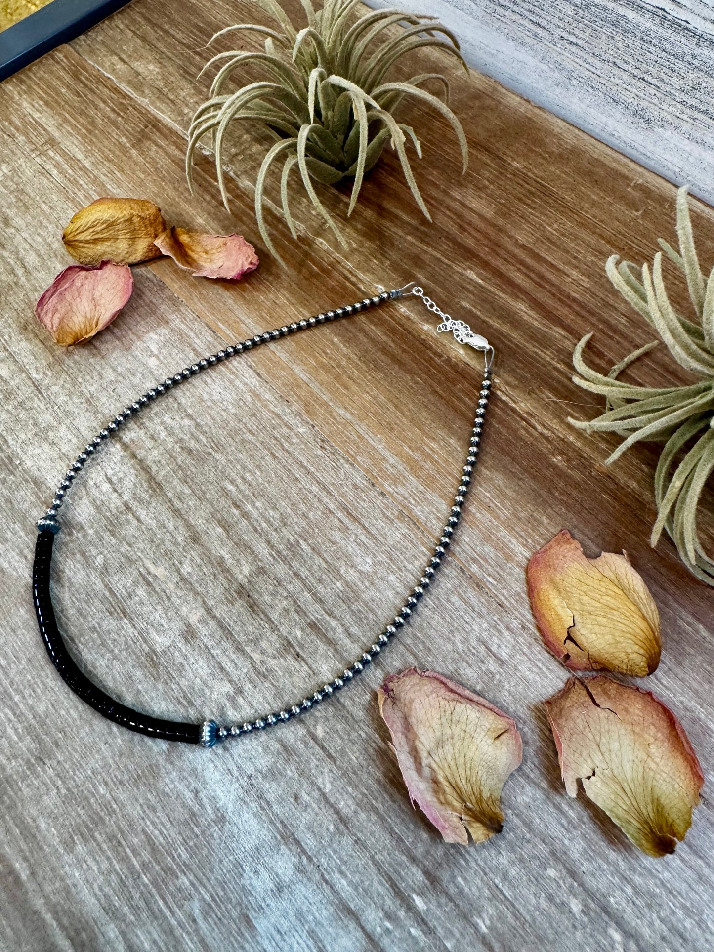 Black Onyx Heishi Choker – 14.5" with Sterling Silver Beads