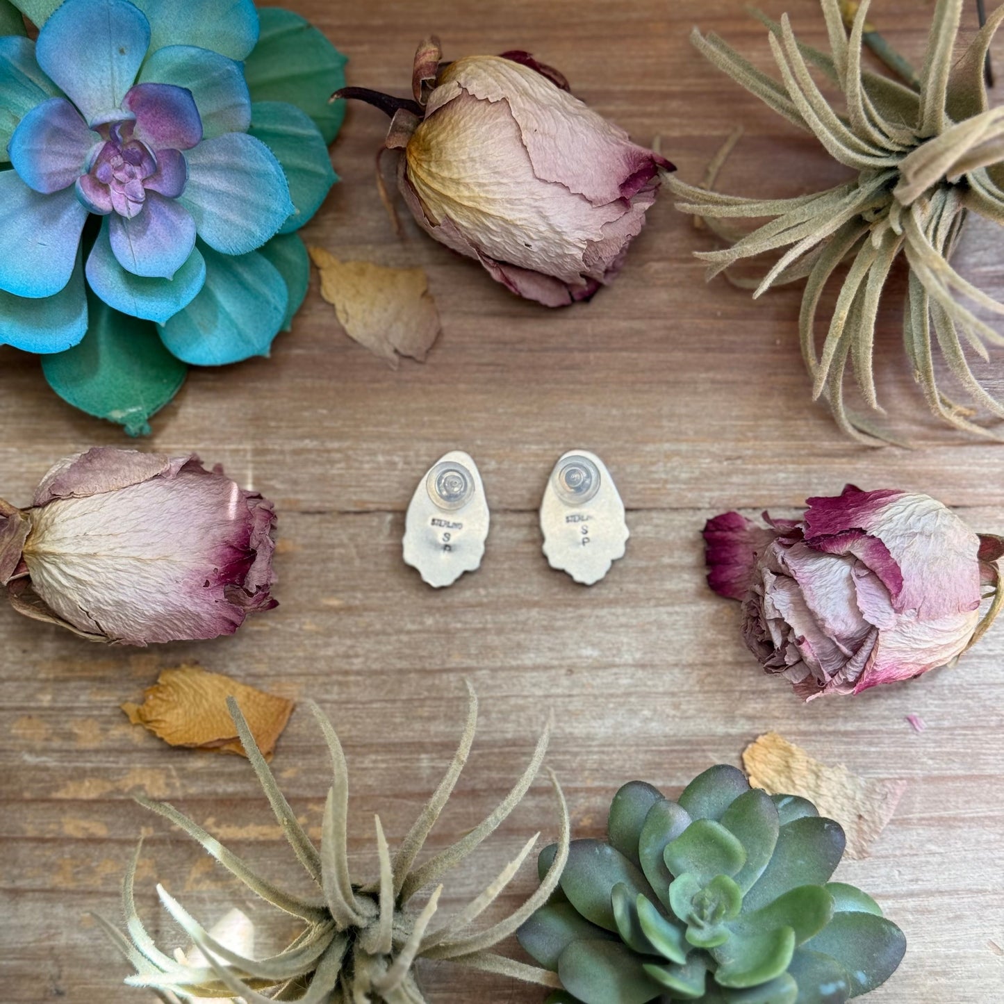 41 - Sterling Silver Easter Blue Turquoise Stud Earrings by Shay Pfeiffer