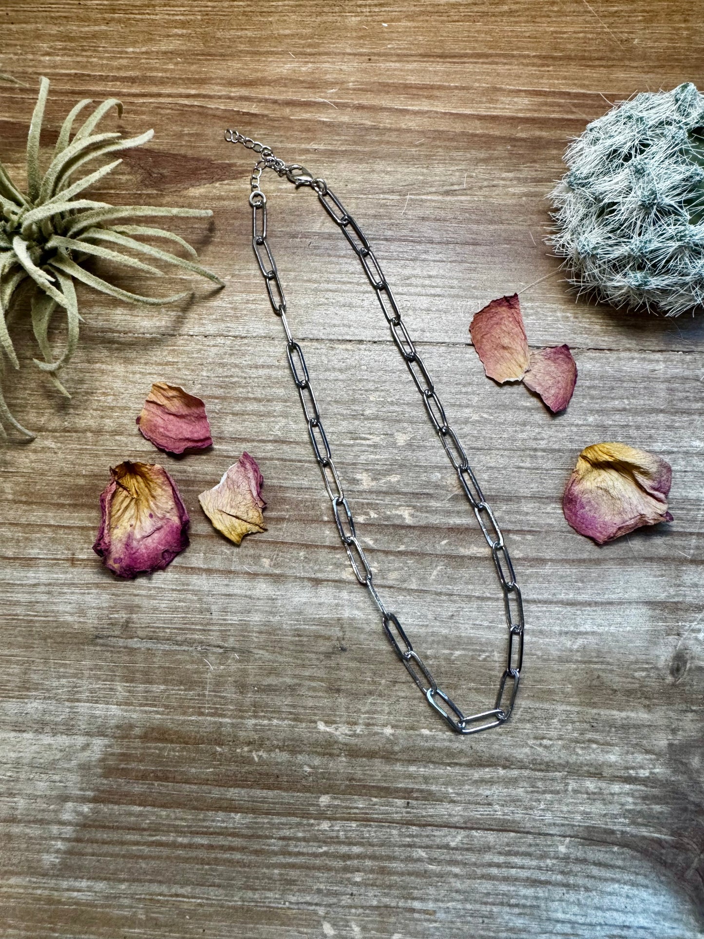 Silver Plated Paperclip Chain Choker – 14” + Extender