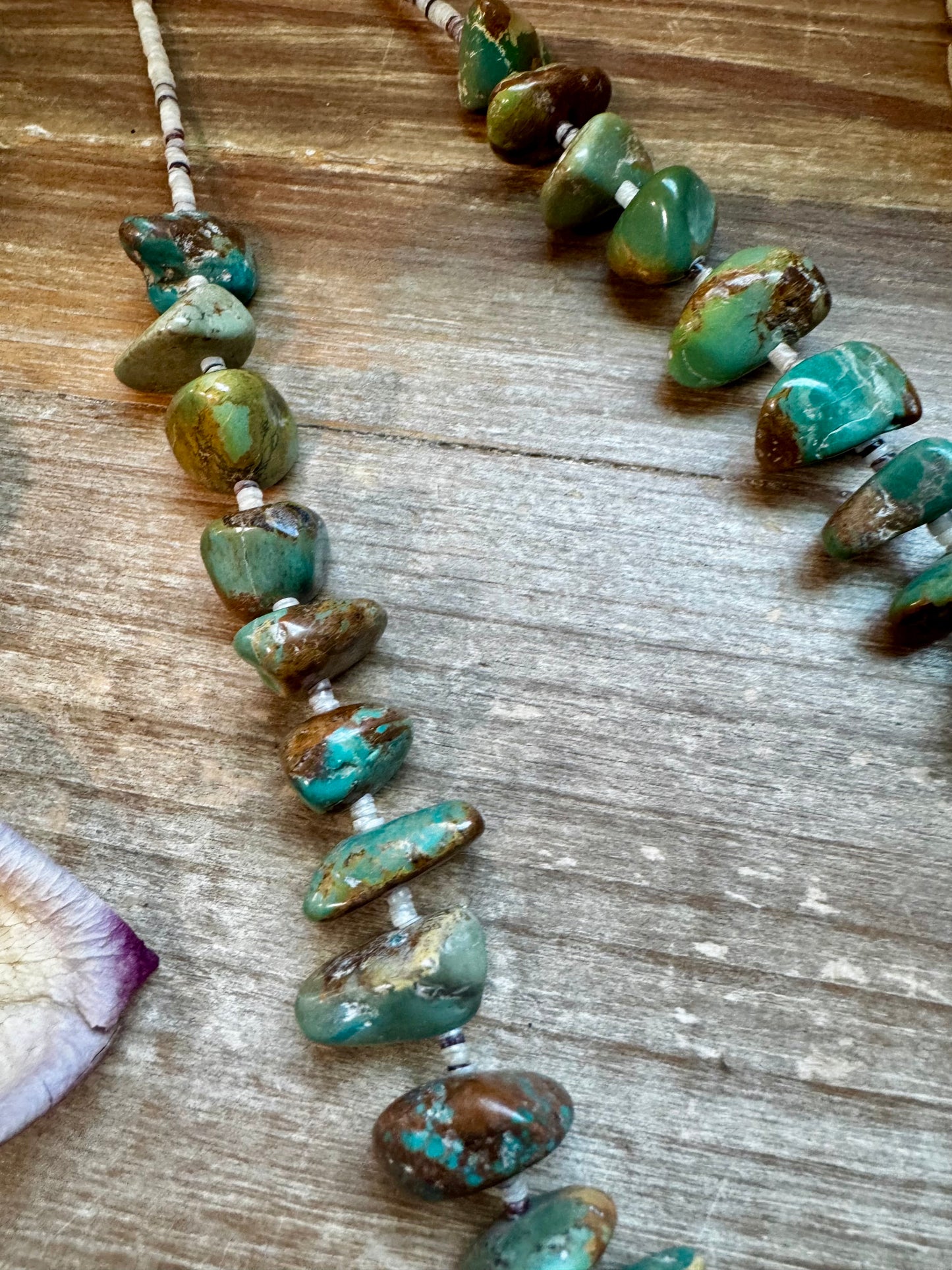26" Green Turquoise Nugget & Shell Necklace
