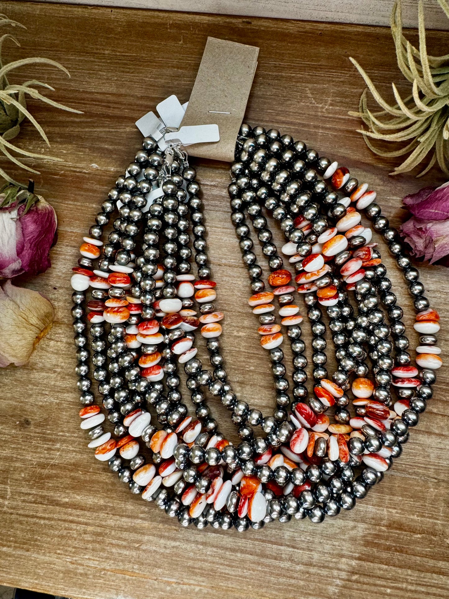 Spiny Oyster & Sterling Silver Pearl Necklace – 8mm – Handmade by The Bijoux FAB – 17.5"