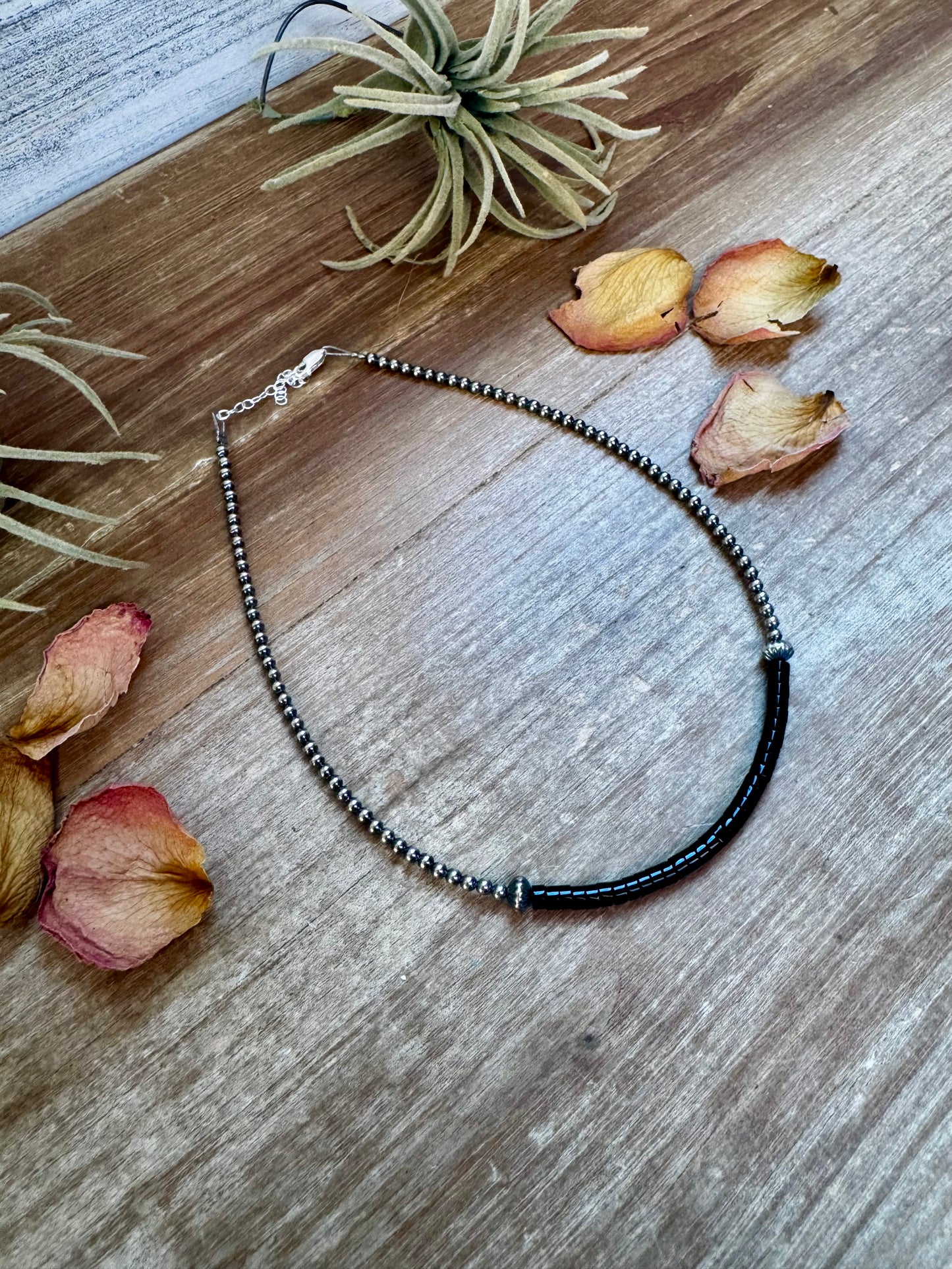 Black Onyx Heishi Choker – 14.5" with Sterling Silver Beads