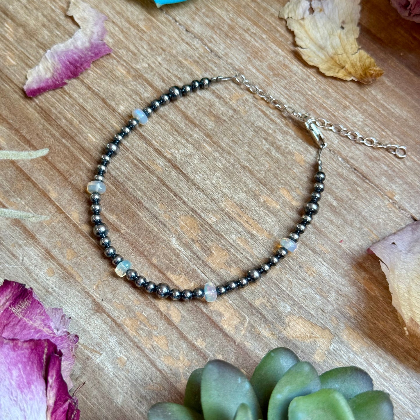 White Opal & Sterling Silver Pearl Bracelet