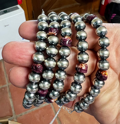 8 mm Sterling Silver Pearls bracelet with purple spiny