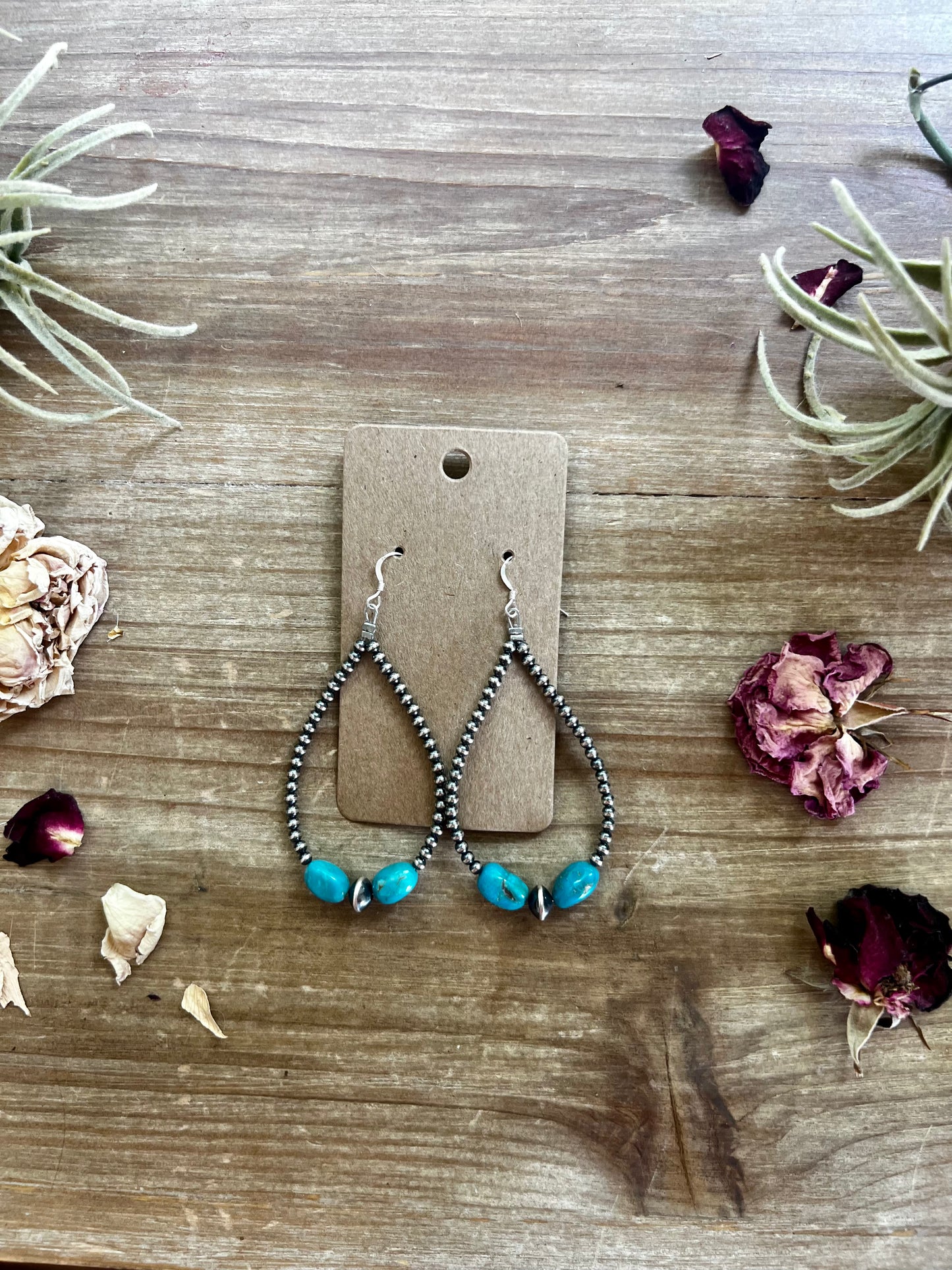 3 mm Navajos earrings teardrop with blue turquoise