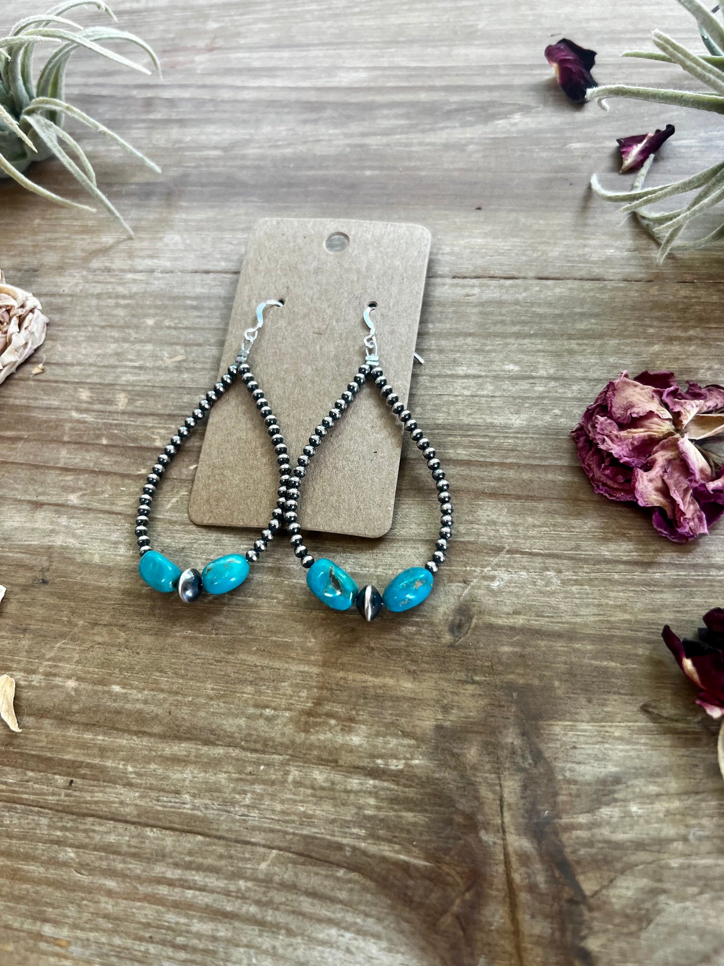 3 mm Navajos earrings teardrop with blue turquoise