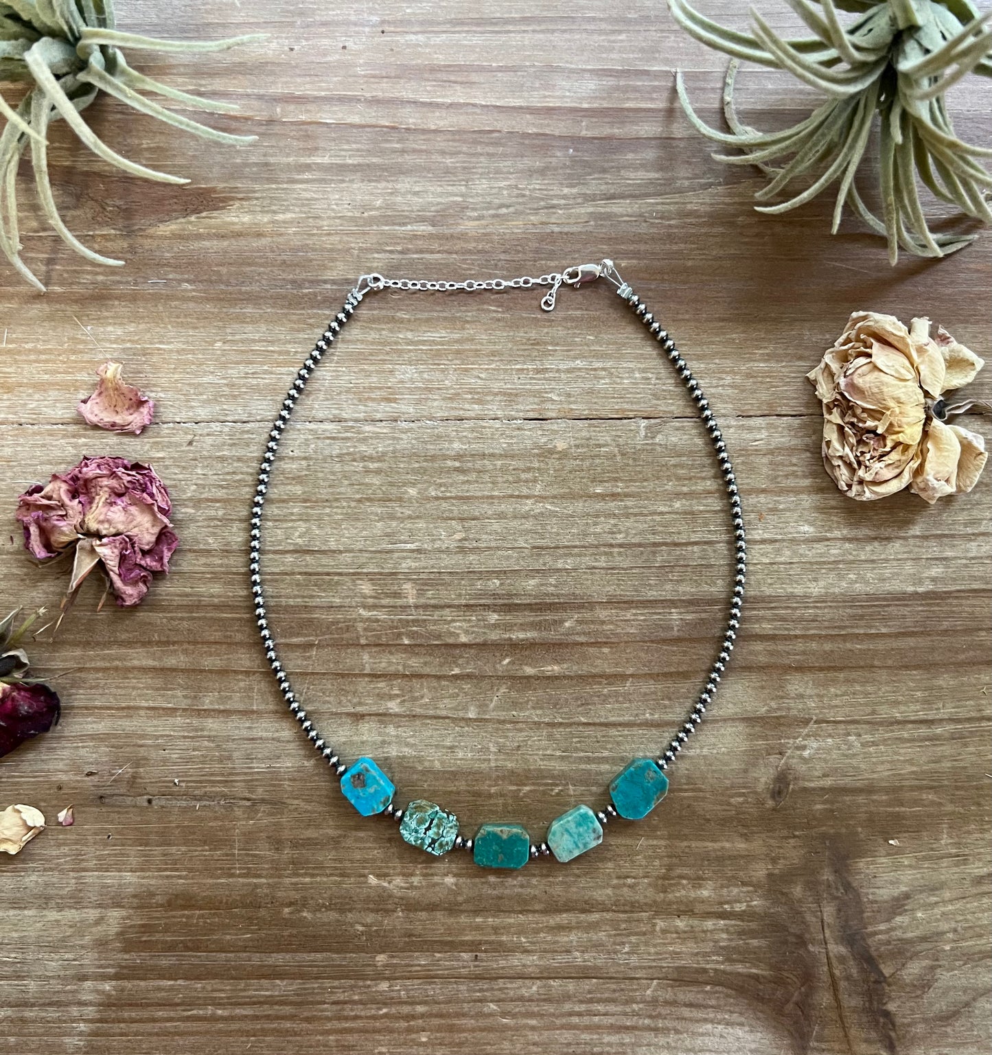 3 mm Sterling Silver Pearls with flat turquoise