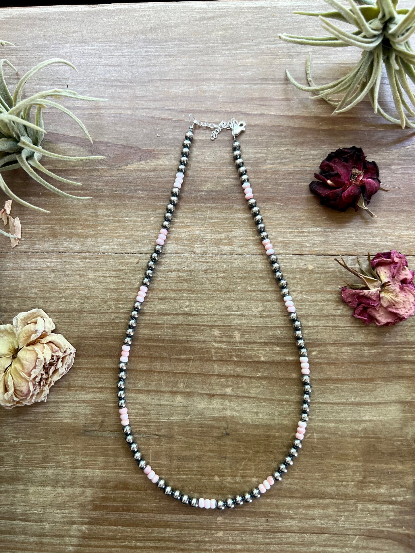 18 Inch 5 mm Navajos necklace with pink conch rondelle
