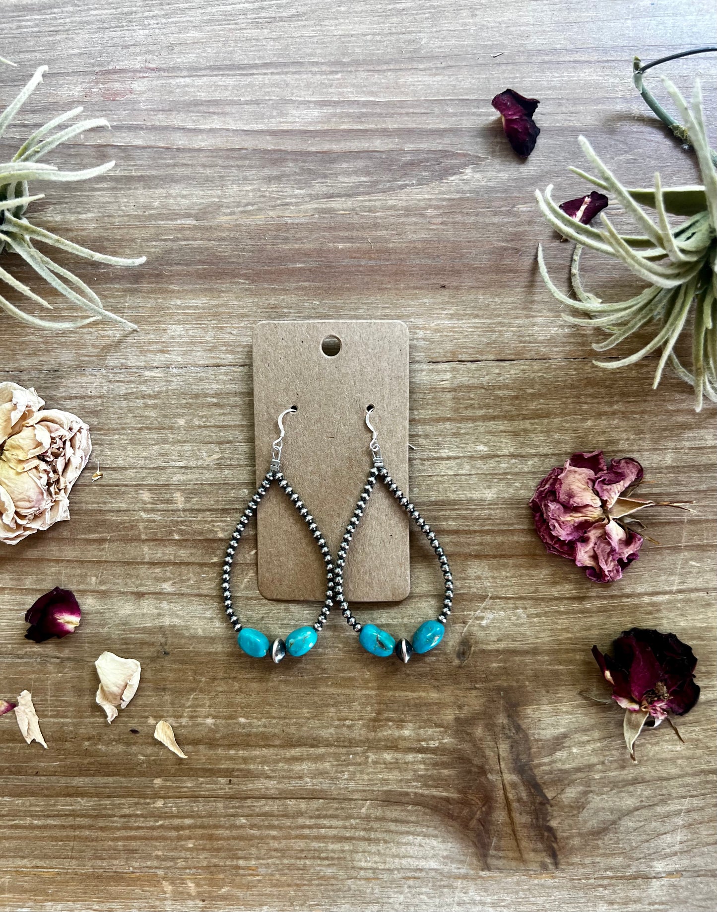 3 mm Navajos earrings teardrop with blue turquoise