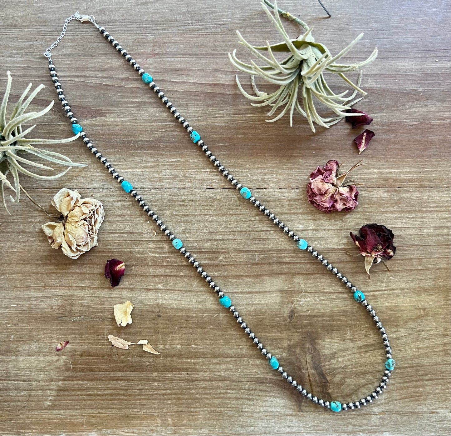 28 inch 5 mm Navajos pearl necklace with turquoise