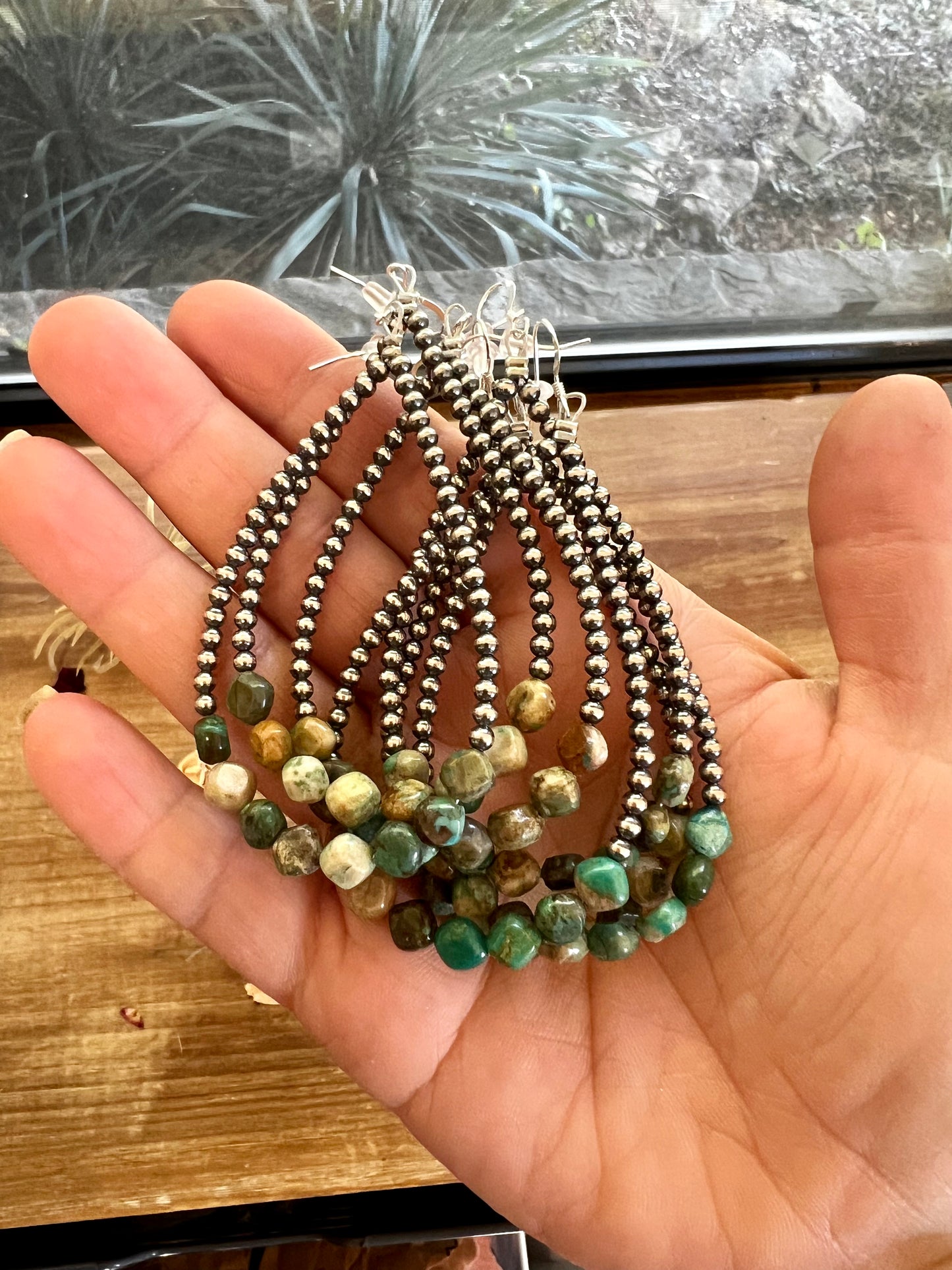 3 mm Navajos earrings teardrop with real turquoise