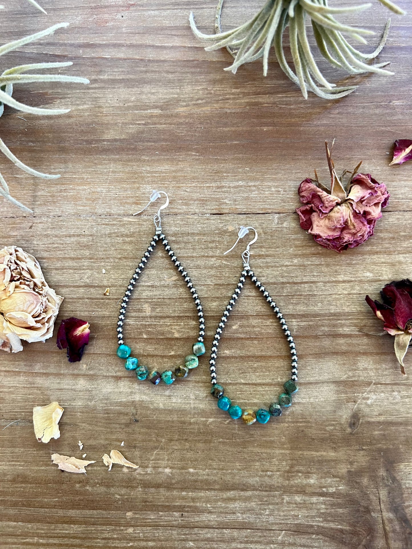 3 mm Navajos earrings teardrop with real turquoise