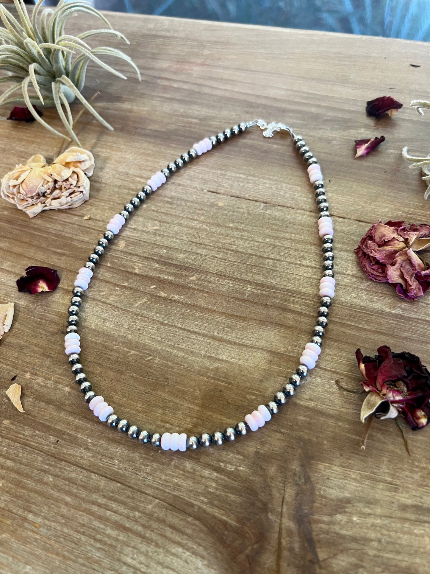 18 Inch 5 mm Navajos necklace with pink conch rondelle bigger conch 6 mm