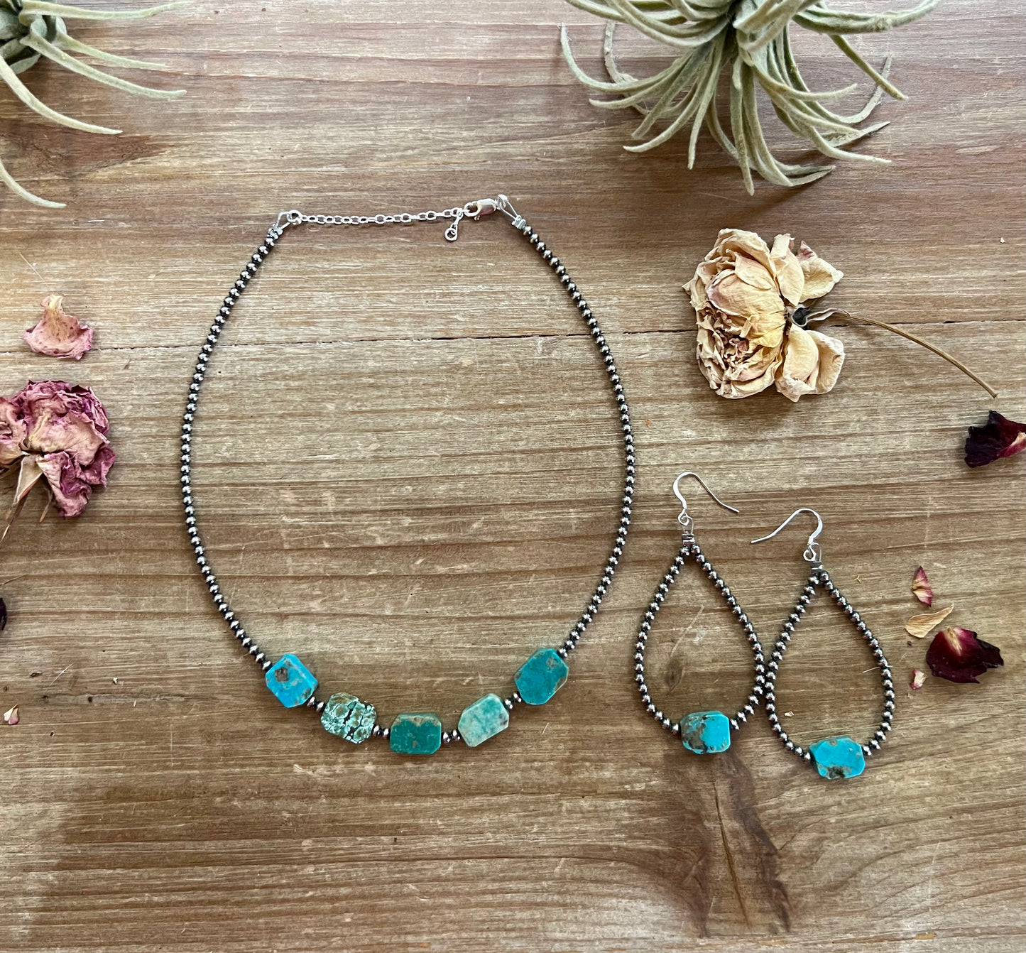 3 mm Sterling Silver Pearls with flat turquoise
