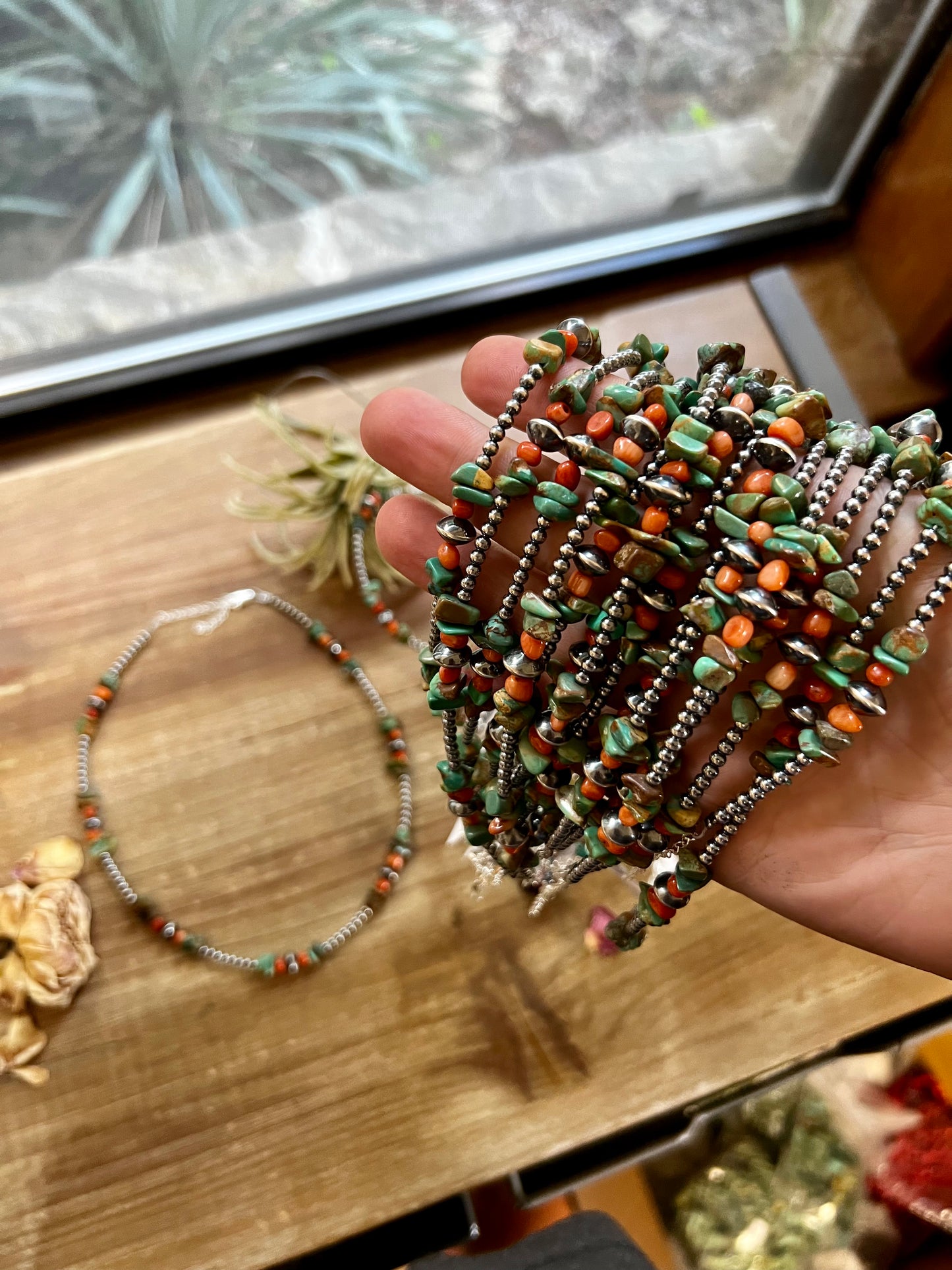 3 mm Navajo choker - real Navajo beads jewelry with turquoise and corral Fall collection