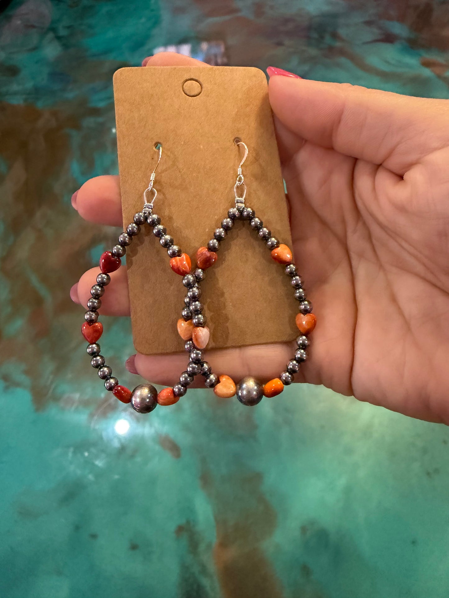 Orange Spiny Oyster Heart Statement Earrings