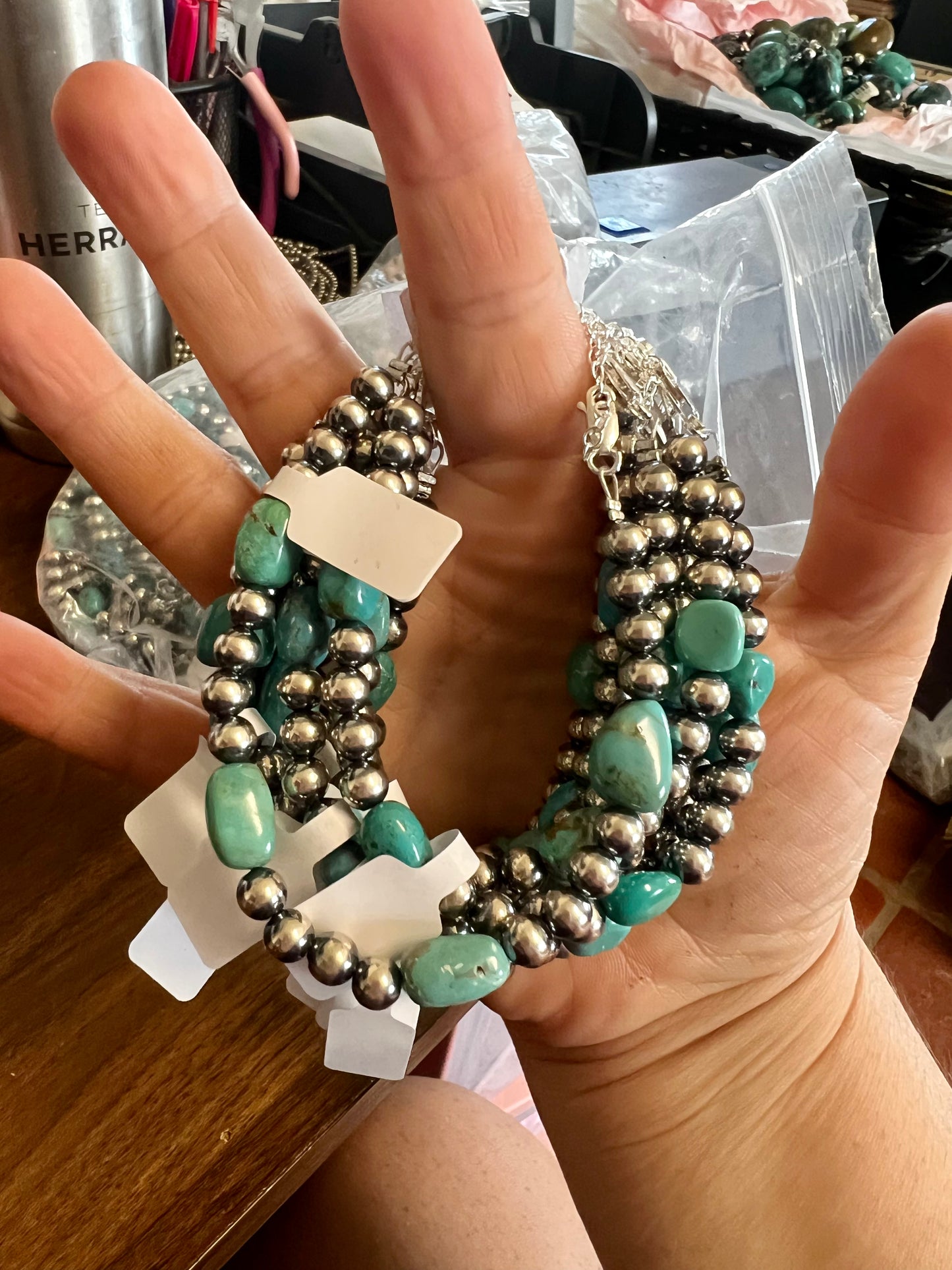 6 mm Navajos bracelet with real turquoise nuggets