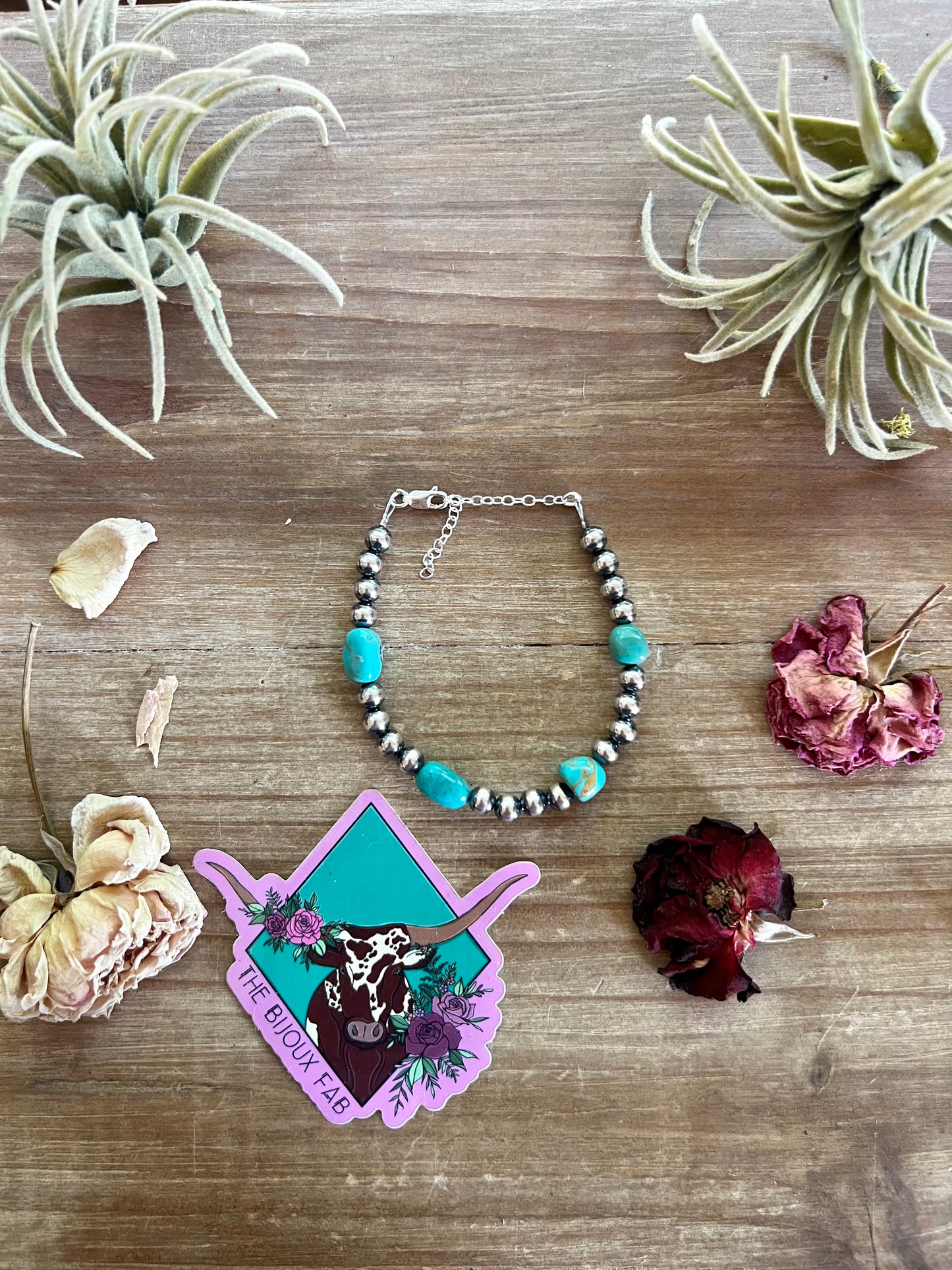 6 mm Navajos bracelet with real turquoise nuggets