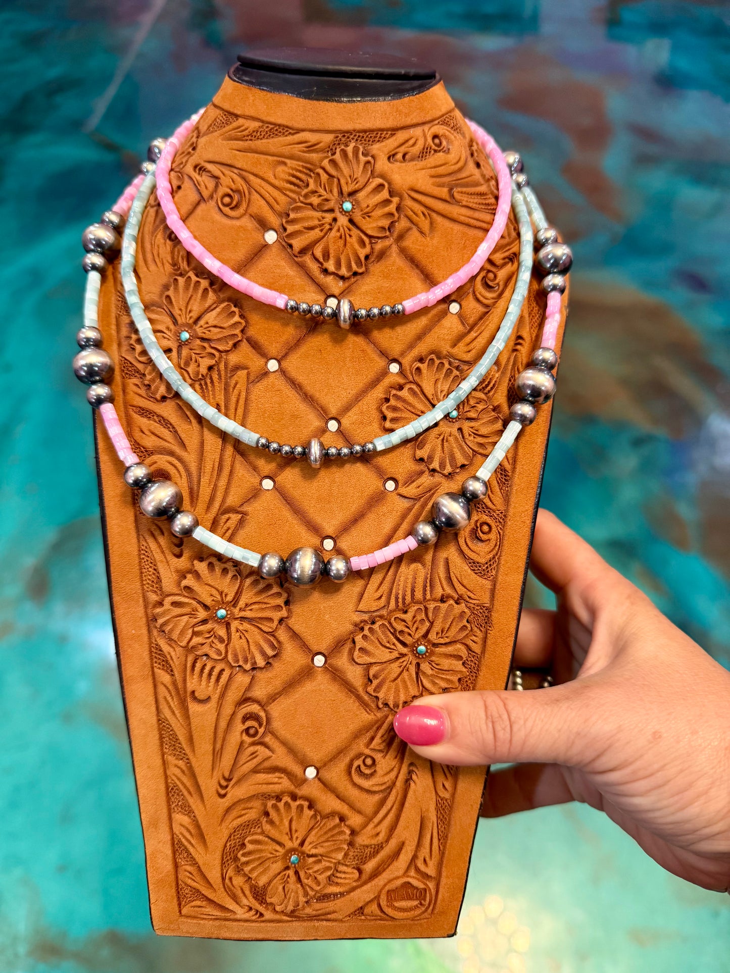 Pink & Blue Dyed Shell Three-Necklace Stack