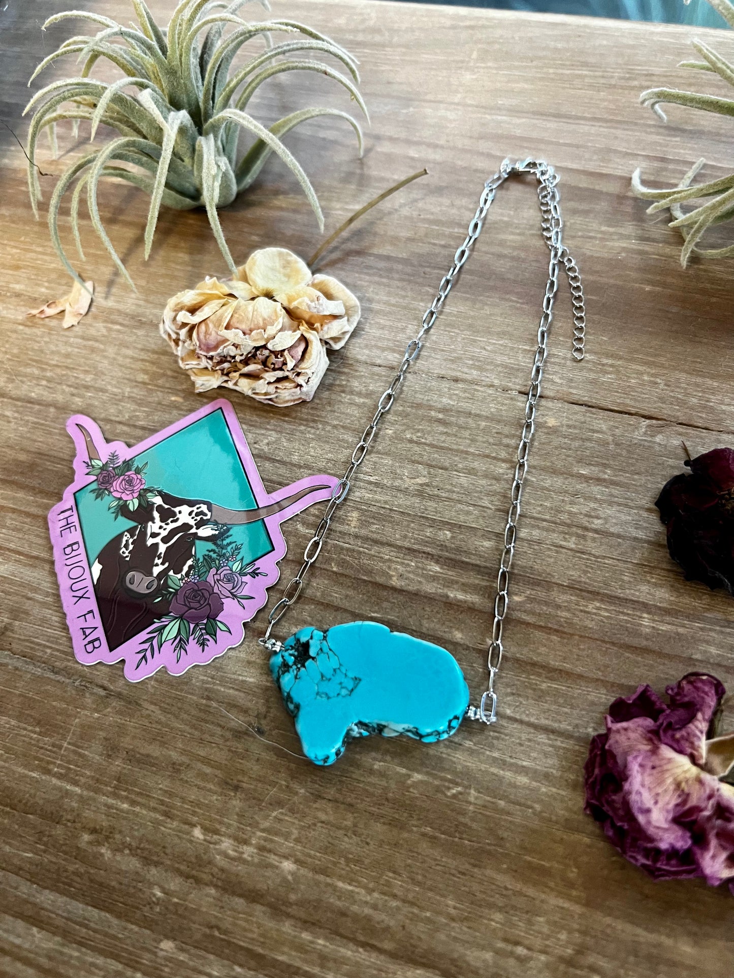 14 inch slab magnesite turquoise choker on silver chain