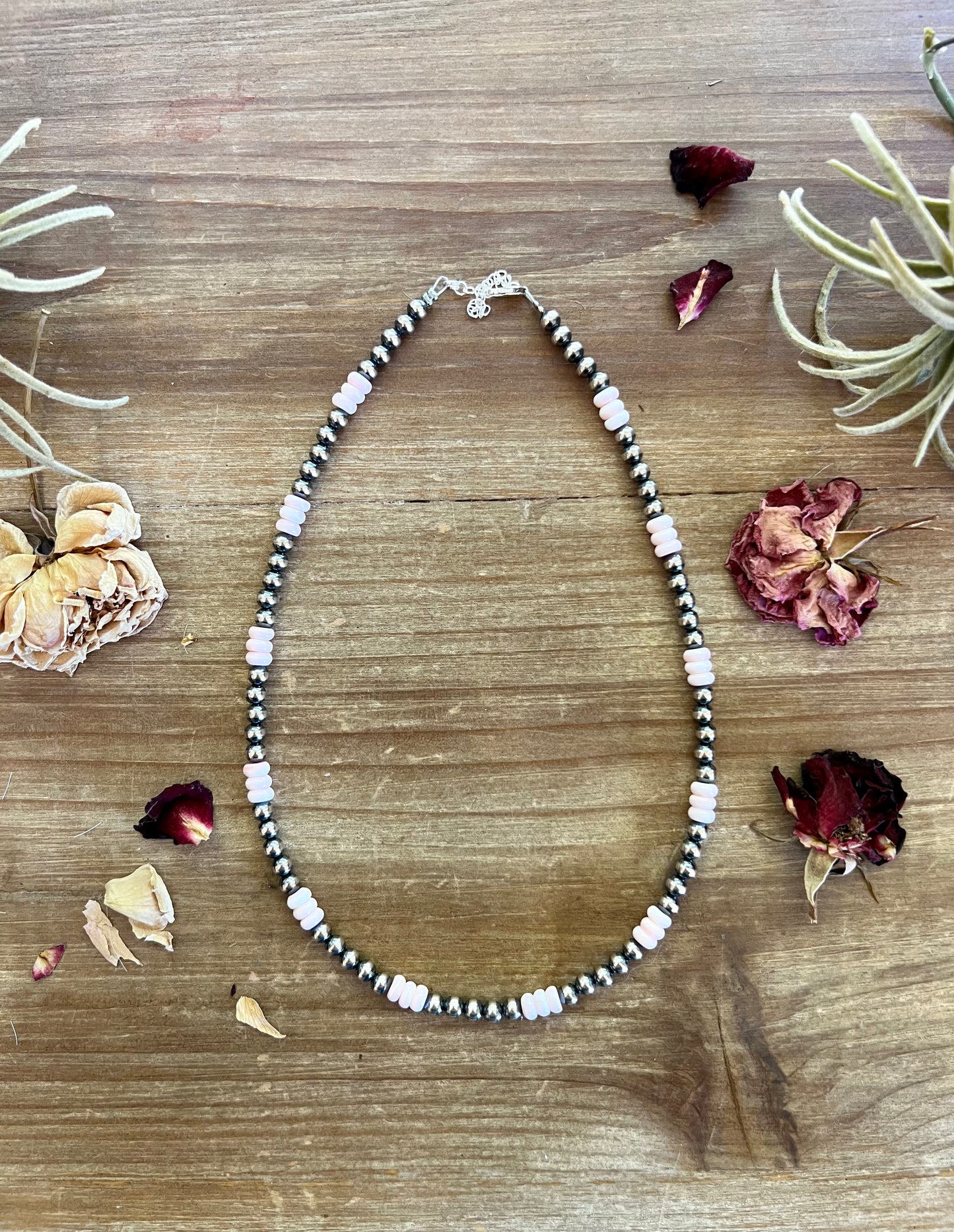 18 Inch 5 mm Navajos necklace with pink conch rondelle bigger conch 6 mm