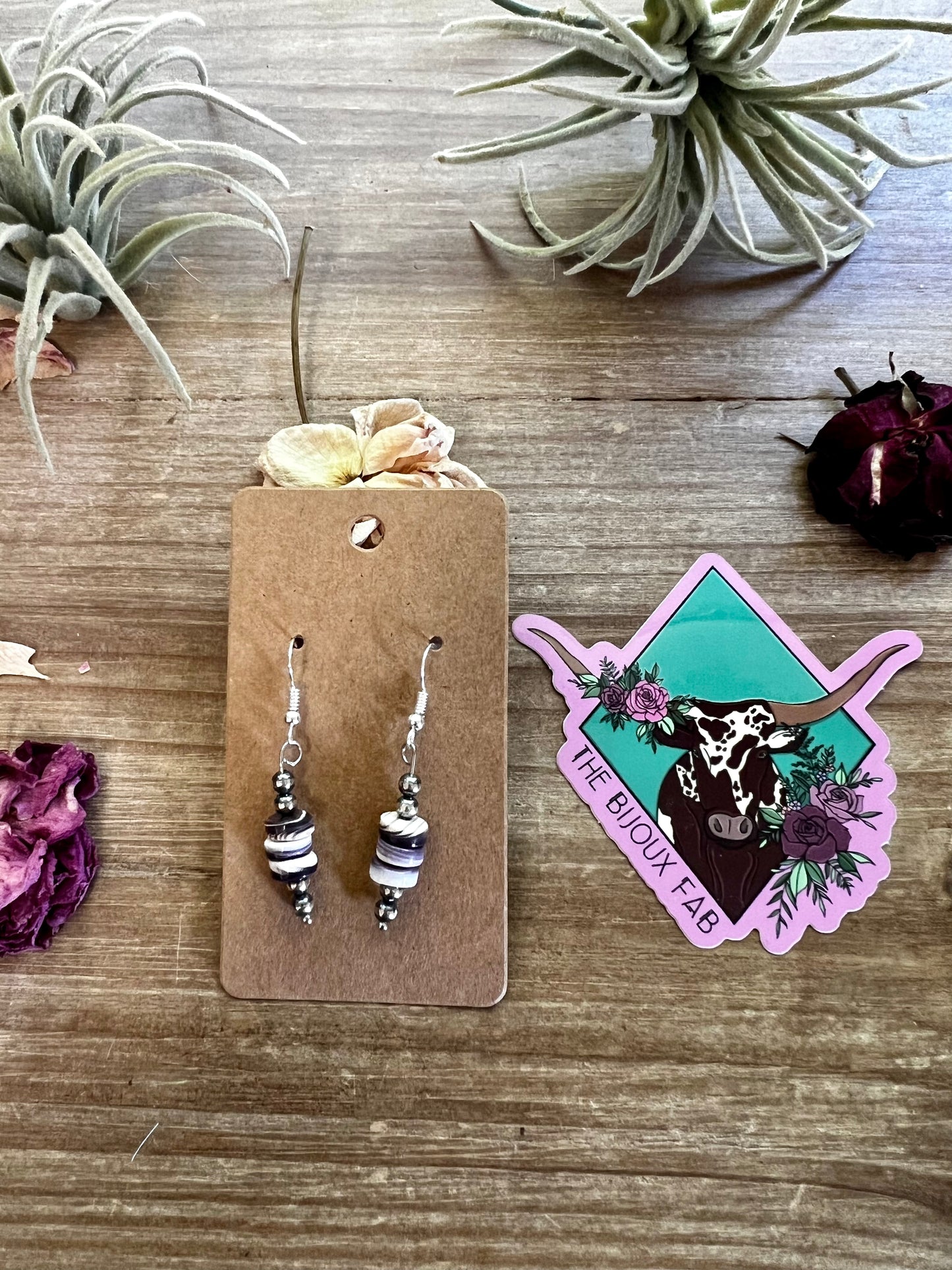 Wampum shell dangle earrings with Navajos