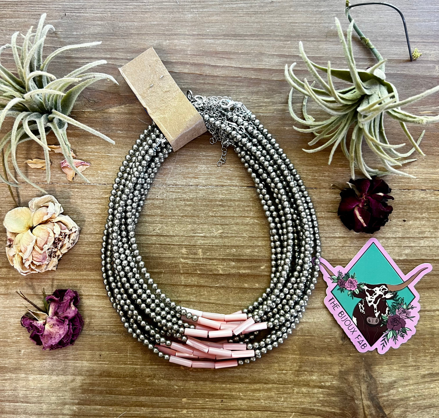 Silver plated choker with pink shell
