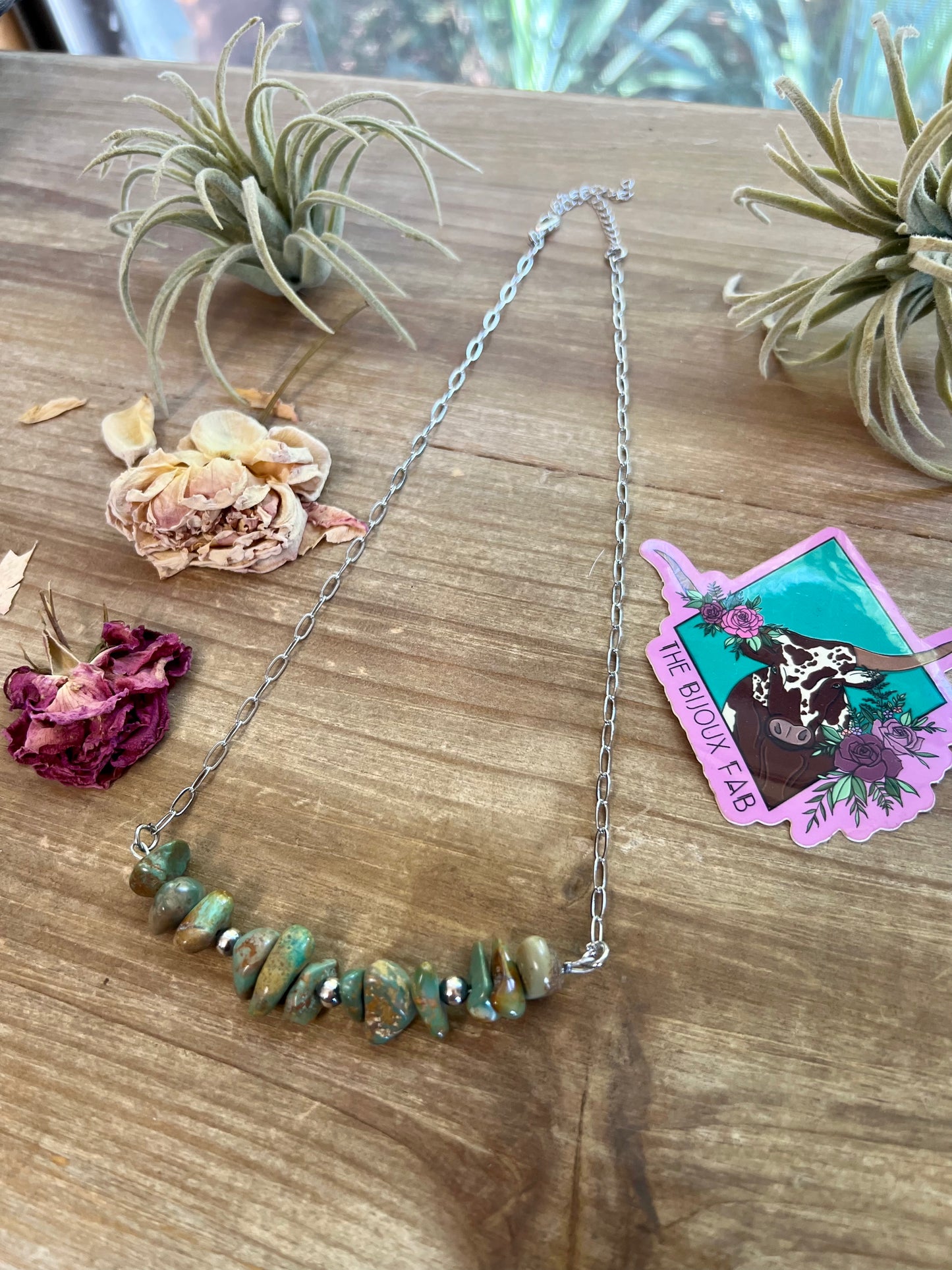 Chain necklace 18 inch real green turquoise and navajo