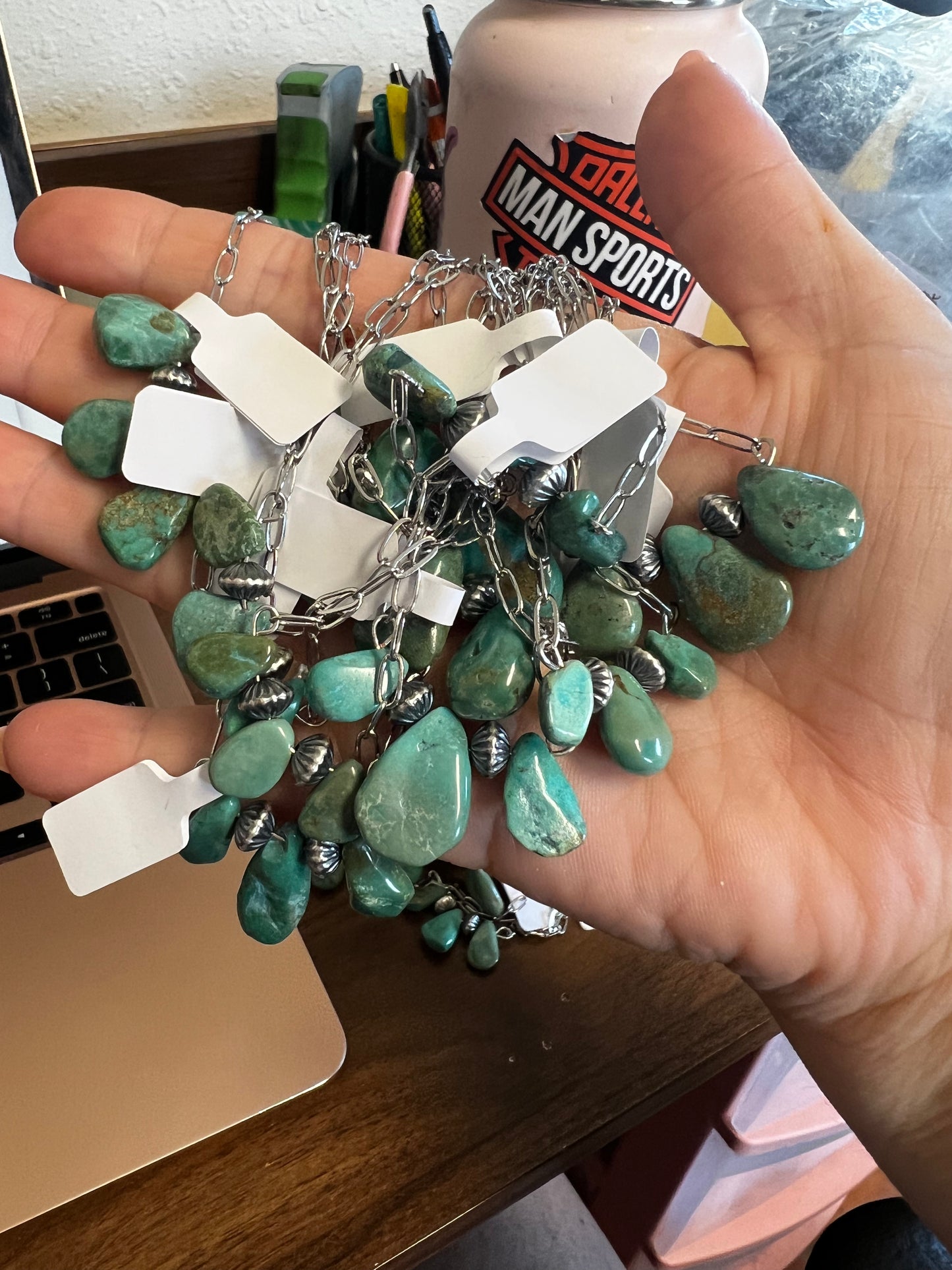 14 inch chain real turquoise and Navajo saucer