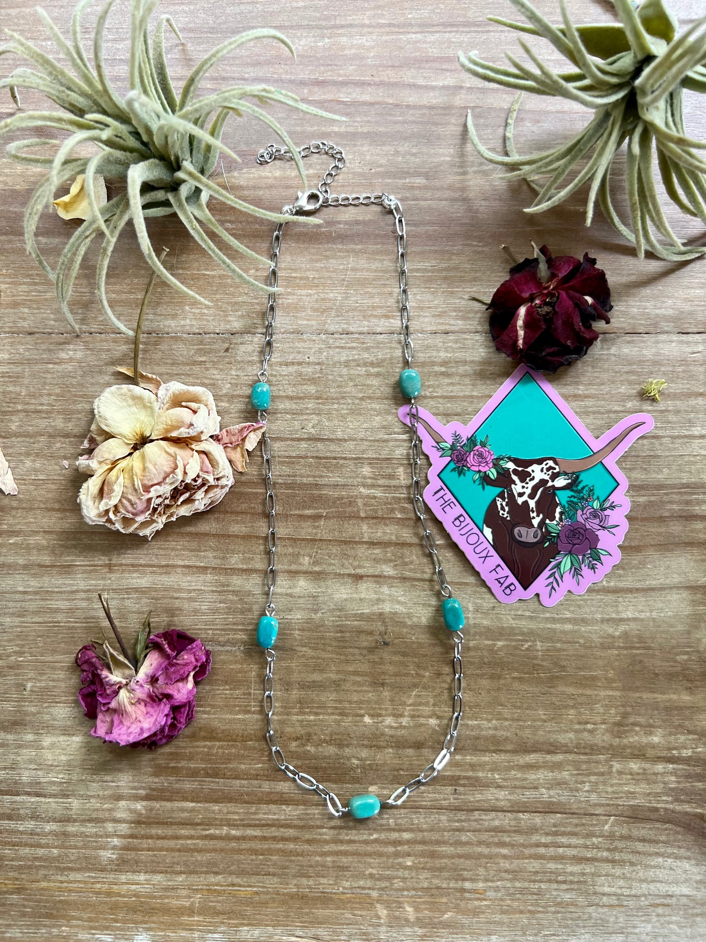 14 inch long chain with real turquoise nuggets