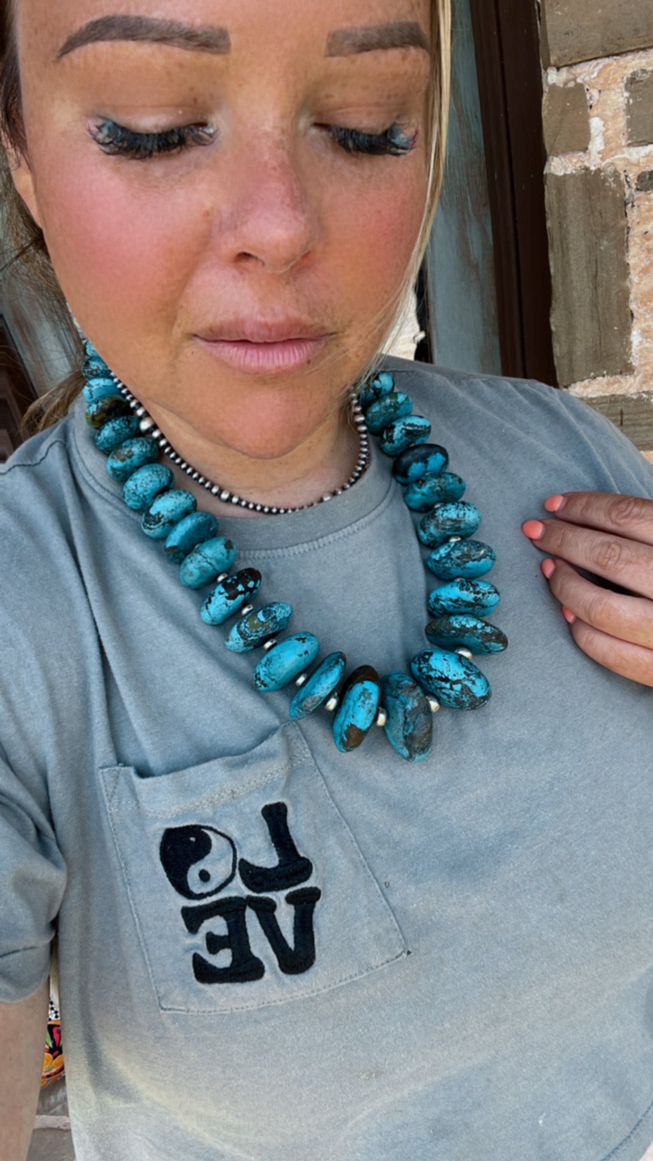 Big turquoise rondelle necklace with Navajos - one of a kind
