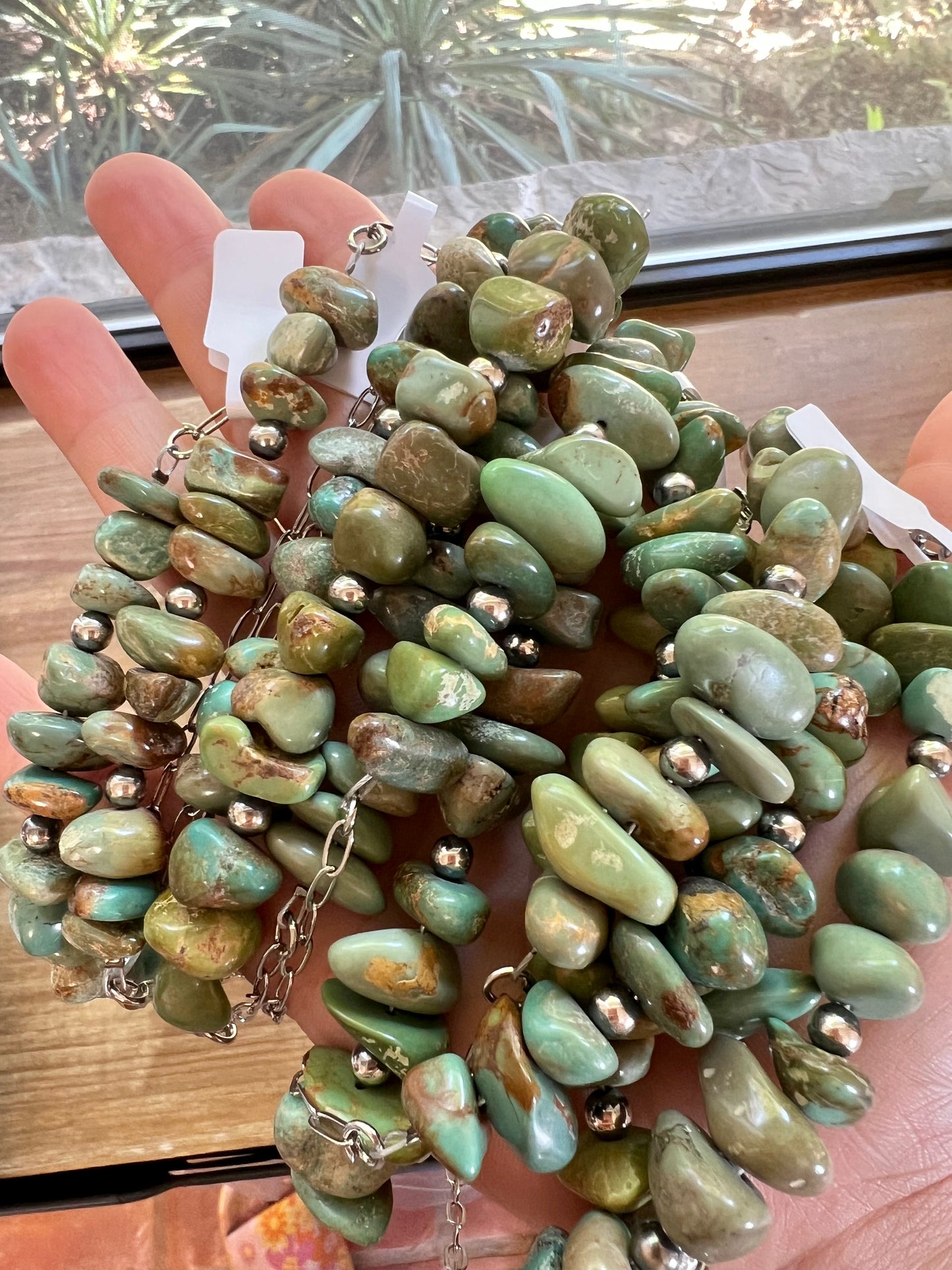 Chain necklace 18 inch real green turquoise and navajo
