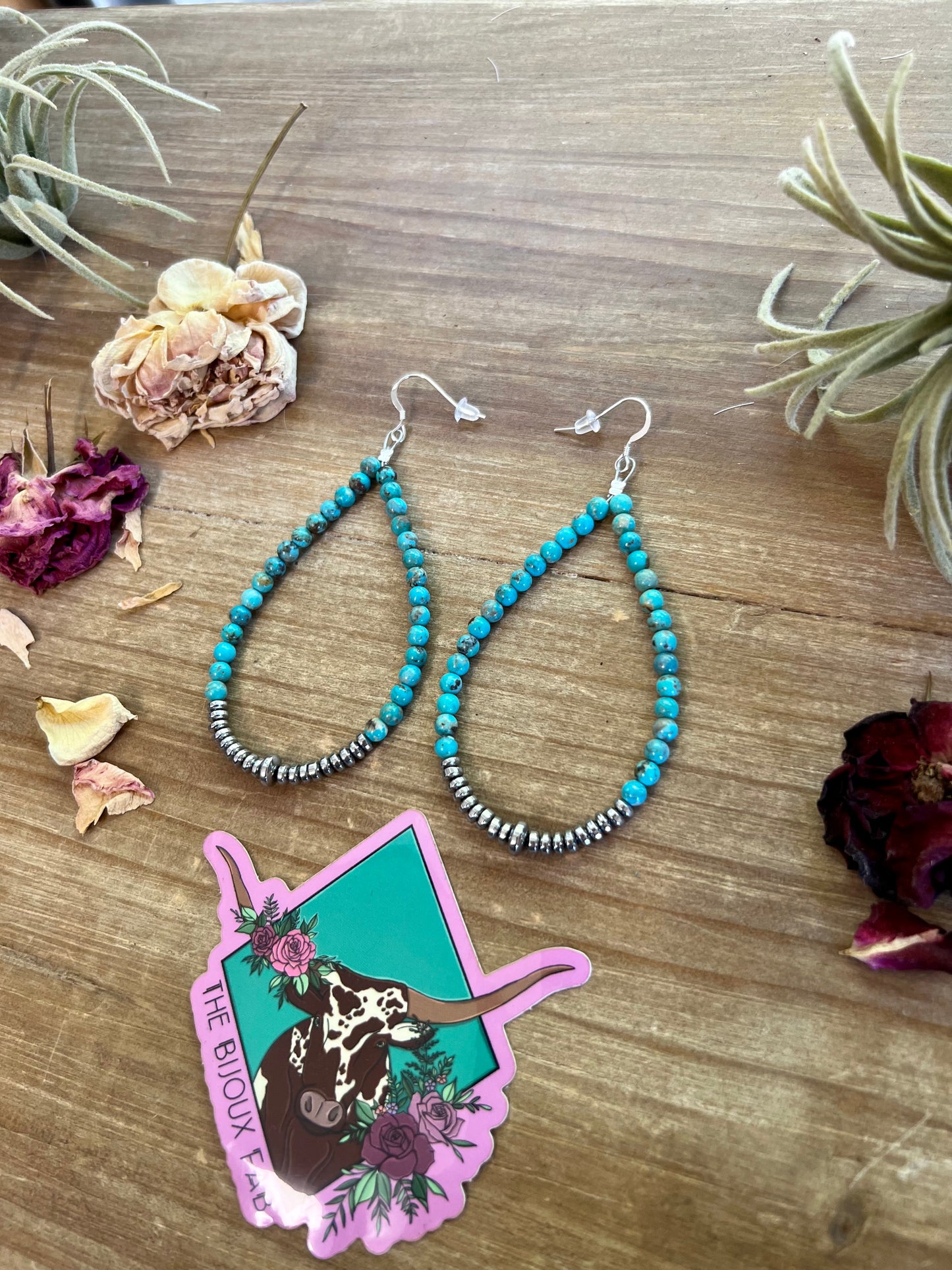 Turquoise earrings teardrop with hematite