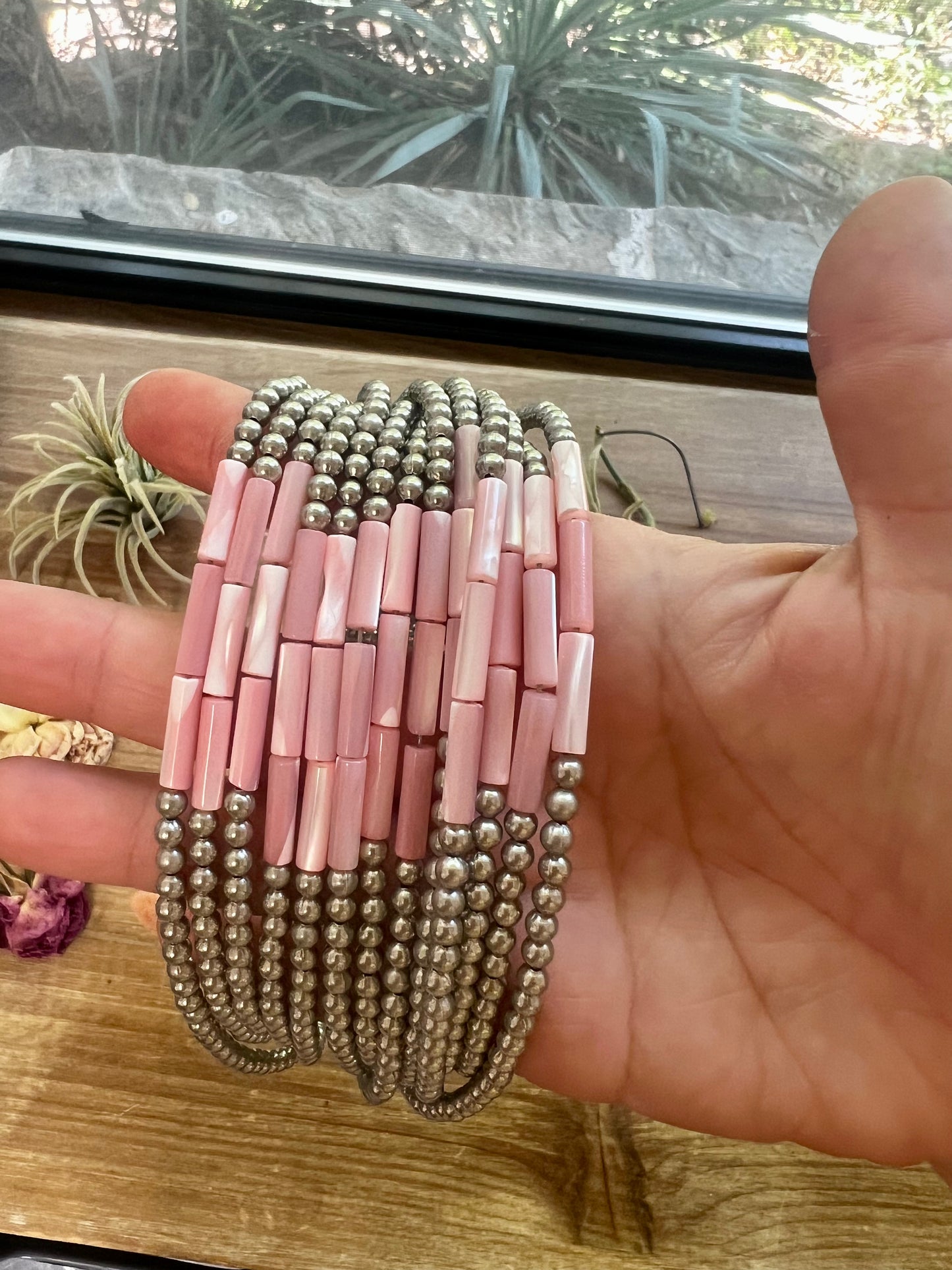 Silver plated choker with pink shell