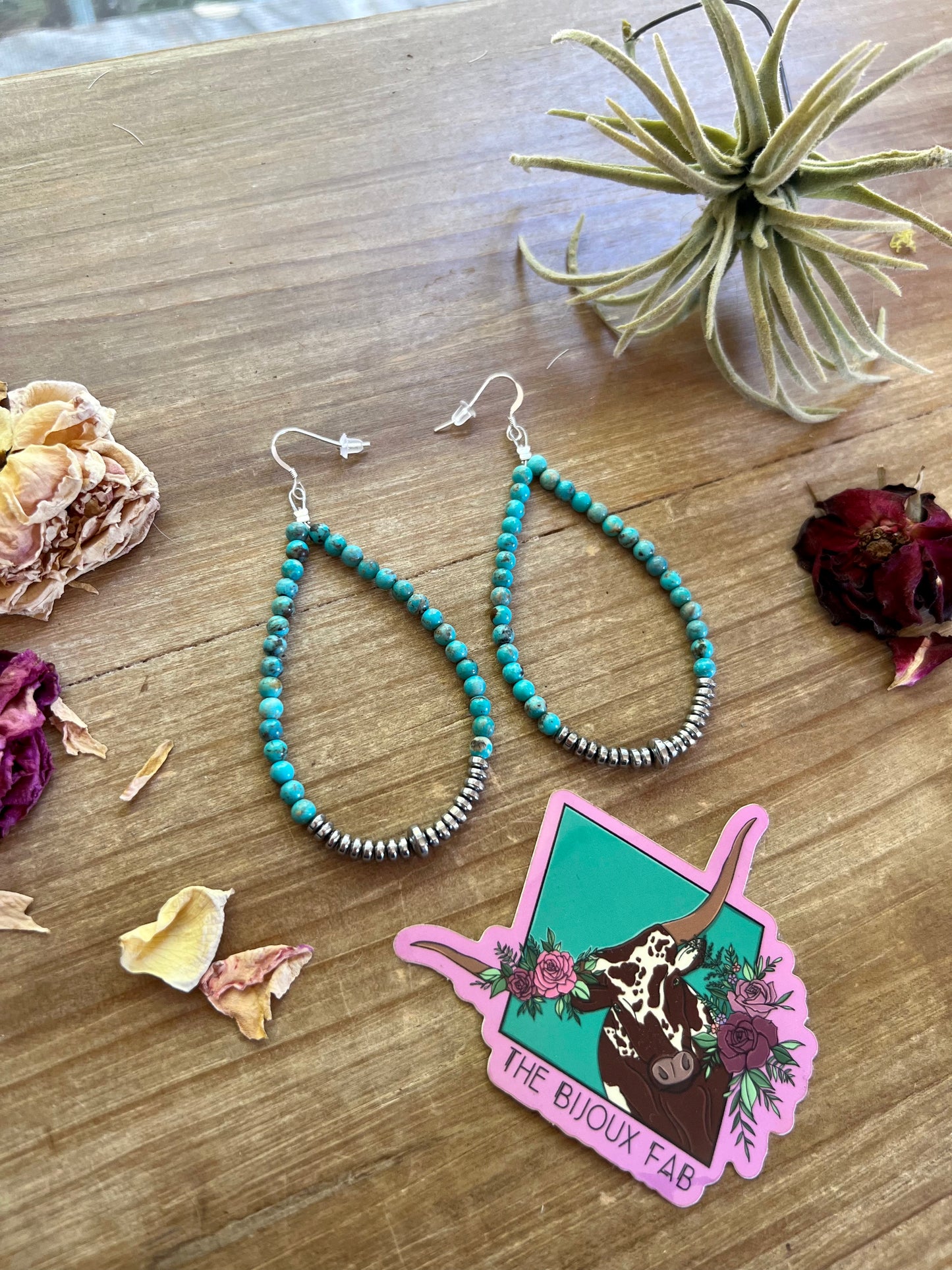 Turquoise earrings teardrop with hematite