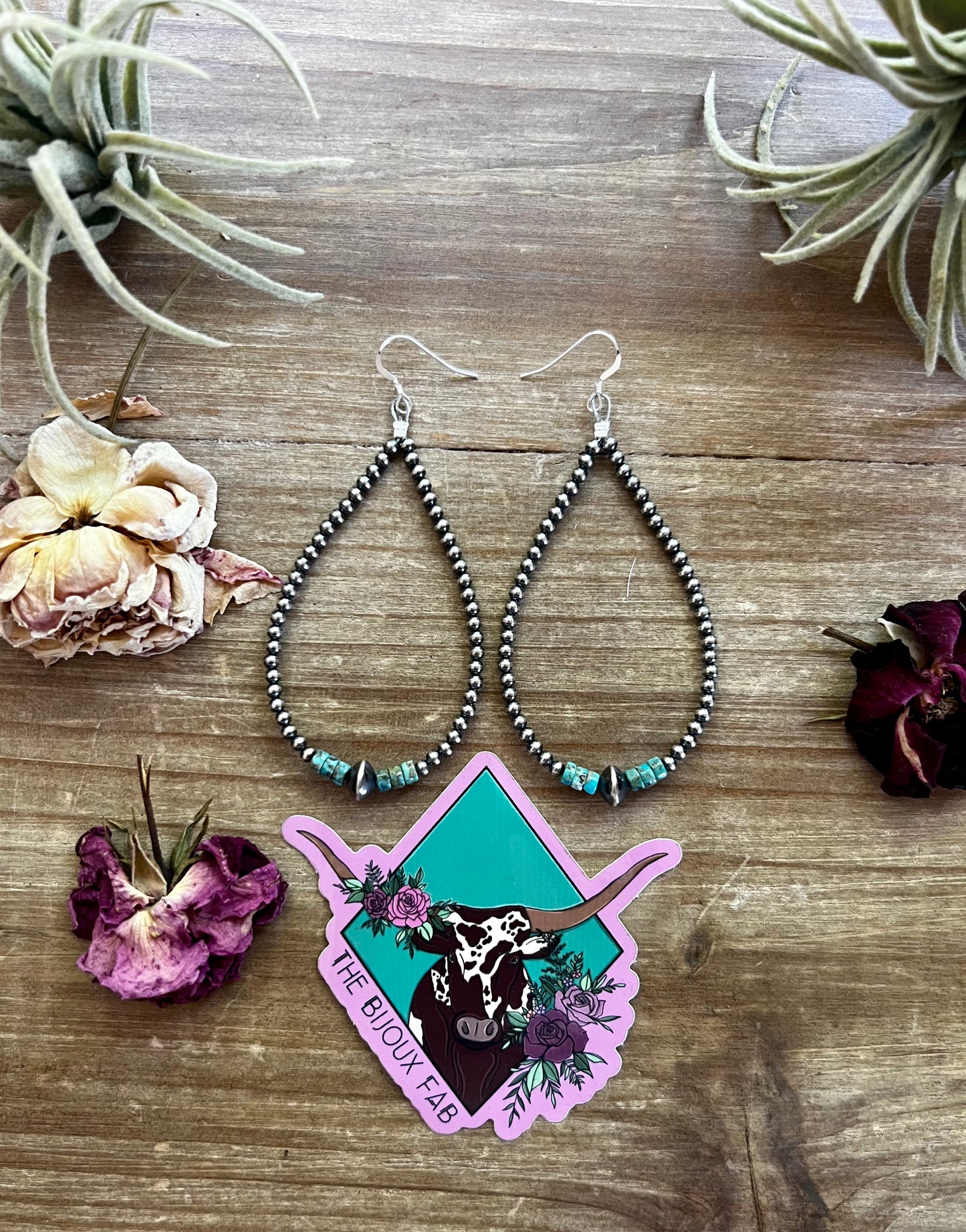 3 mm Navajos earrings teardrop with real turquoise