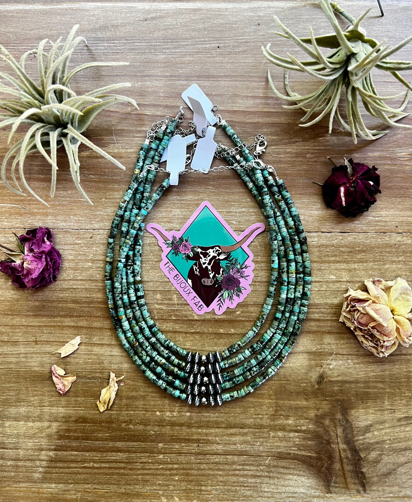 Africain turquoise choker and navajo pearls