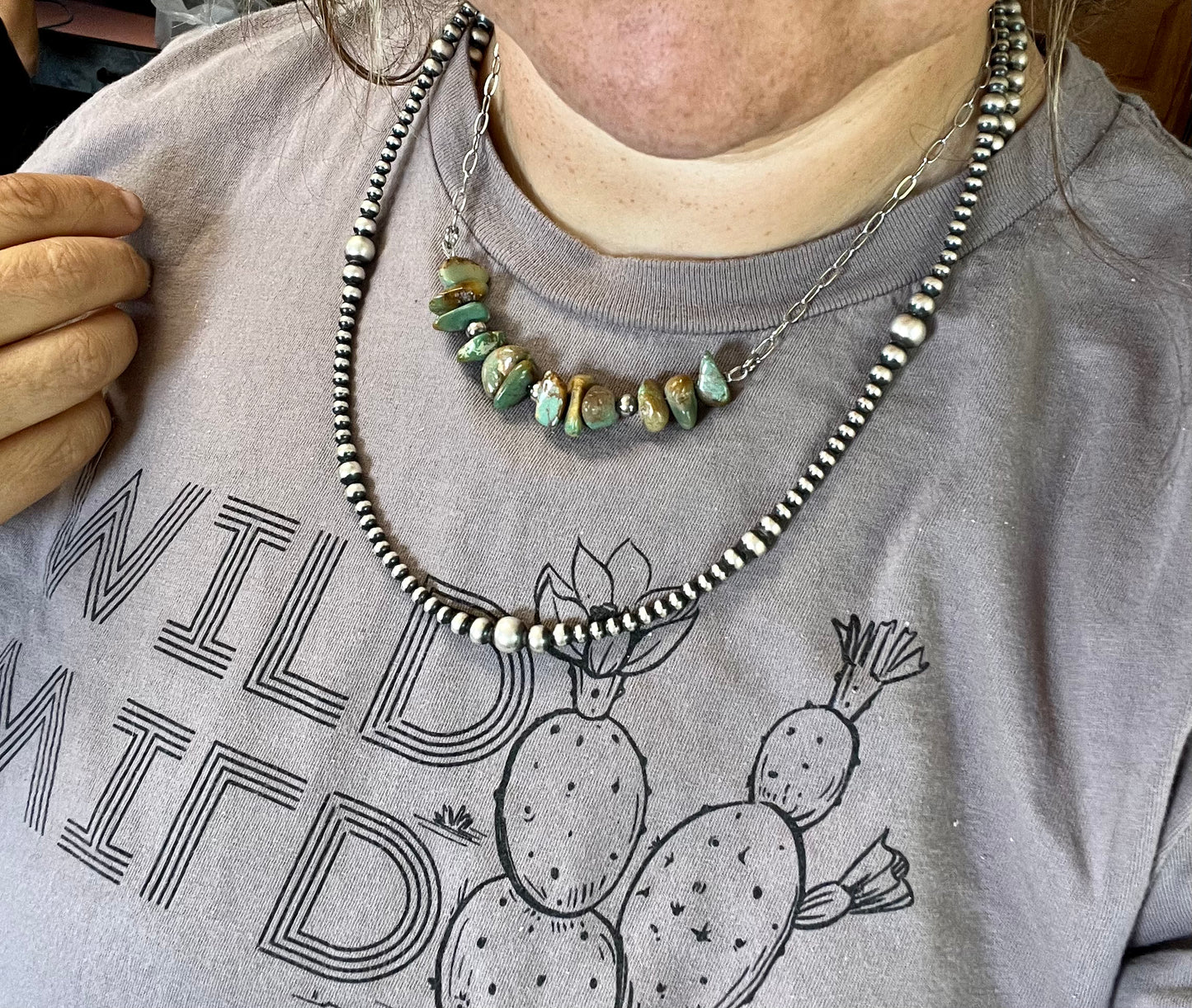 Chain necklace 18 inch real green turquoise and navajo