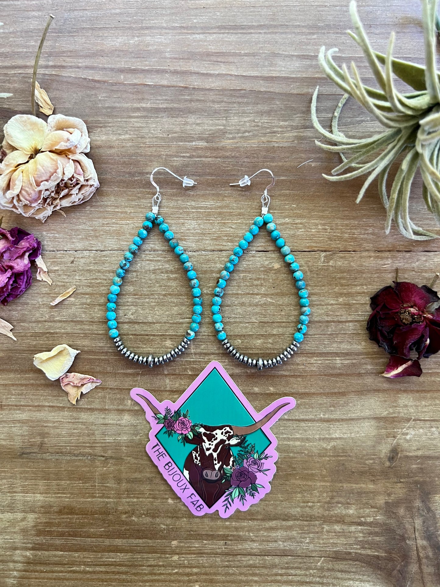 Turquoise earrings teardrop with hematite