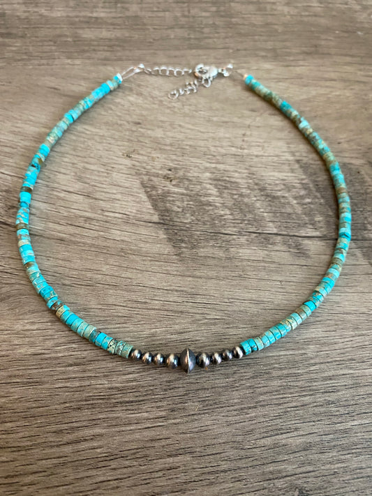 Best Seller Sterling Silver Pearls choker and variscite turquoise