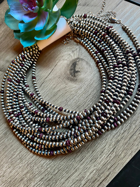 4 mm Sterling Silver Pearls choker with purple spiny