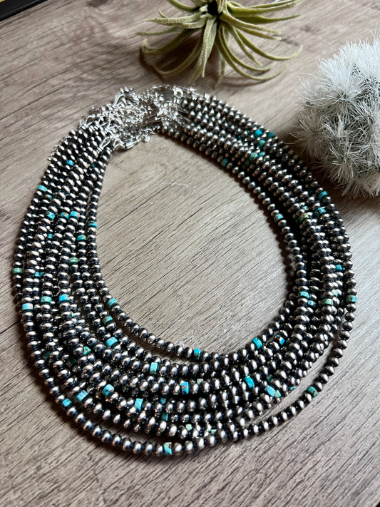 4 mm Sterling Silver Pearls and turquoise choker