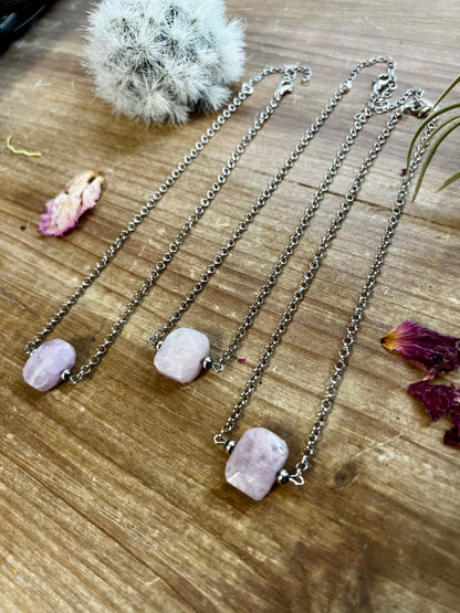 Kunzite stone choker with Sterling Silver Pearls