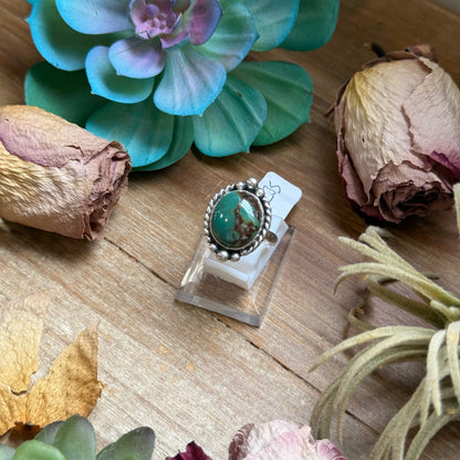 122 - Sterling Silver Royston Turquoise Medicine Man Eye Stamped Stacking Ring by Jason Ogg