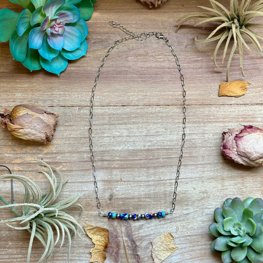NEW Sterling Silver Pearl & Lapis Turquoise Mix Paperclip Chain Necklace